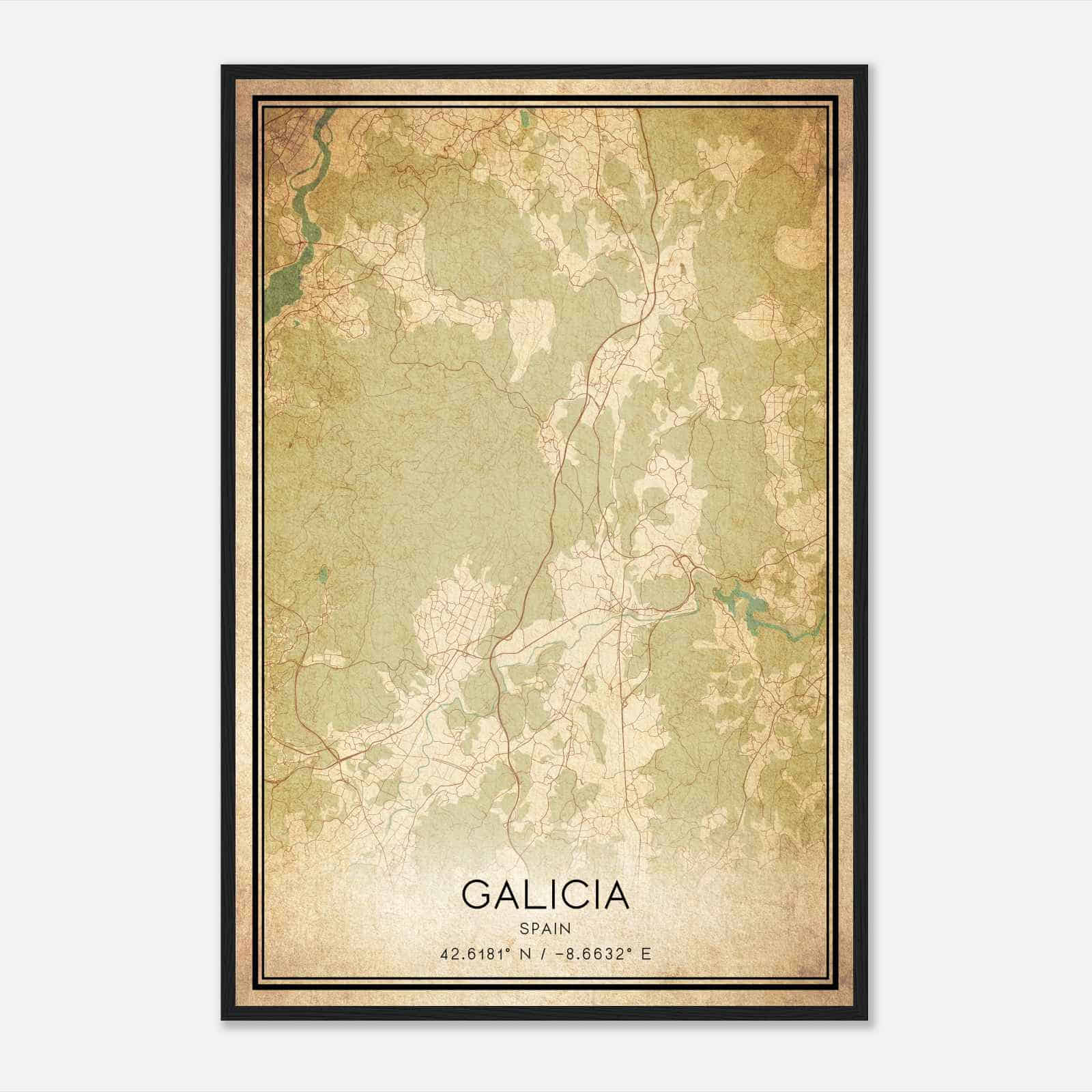 Vintage Caldas de Reyes Spain Map Poster, Caldas de Reyes City Road Wall Art Print