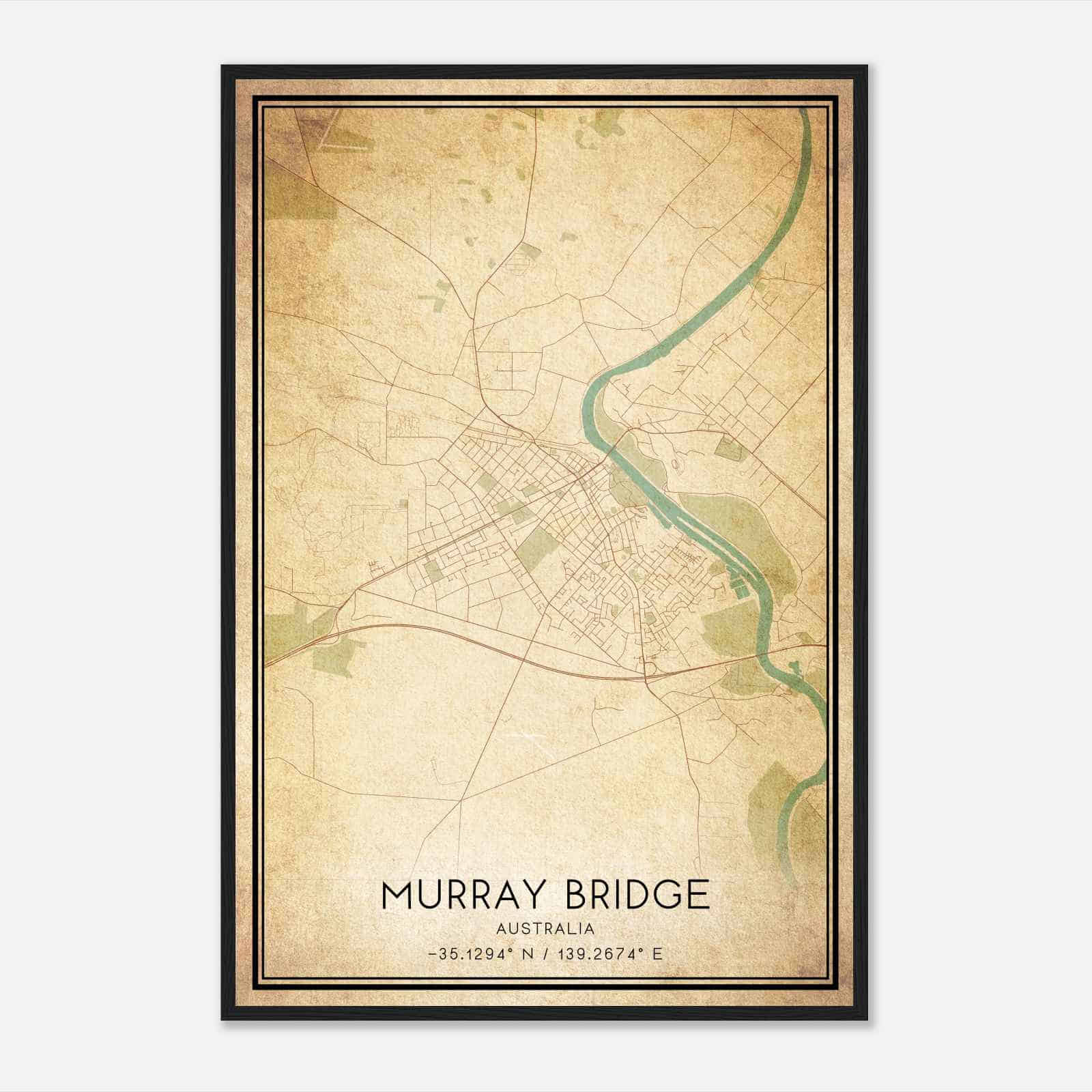 Vintage Murray Bridge Australia Map Poster, Murray Bridge City Road Wall Art Print