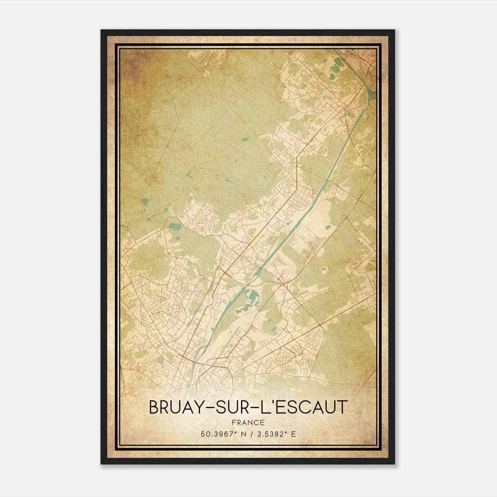 Vintage Bruay-sur-l’Escaut France Map Poster, Bruay-sur-l’Escaut City Road Wall Art Print