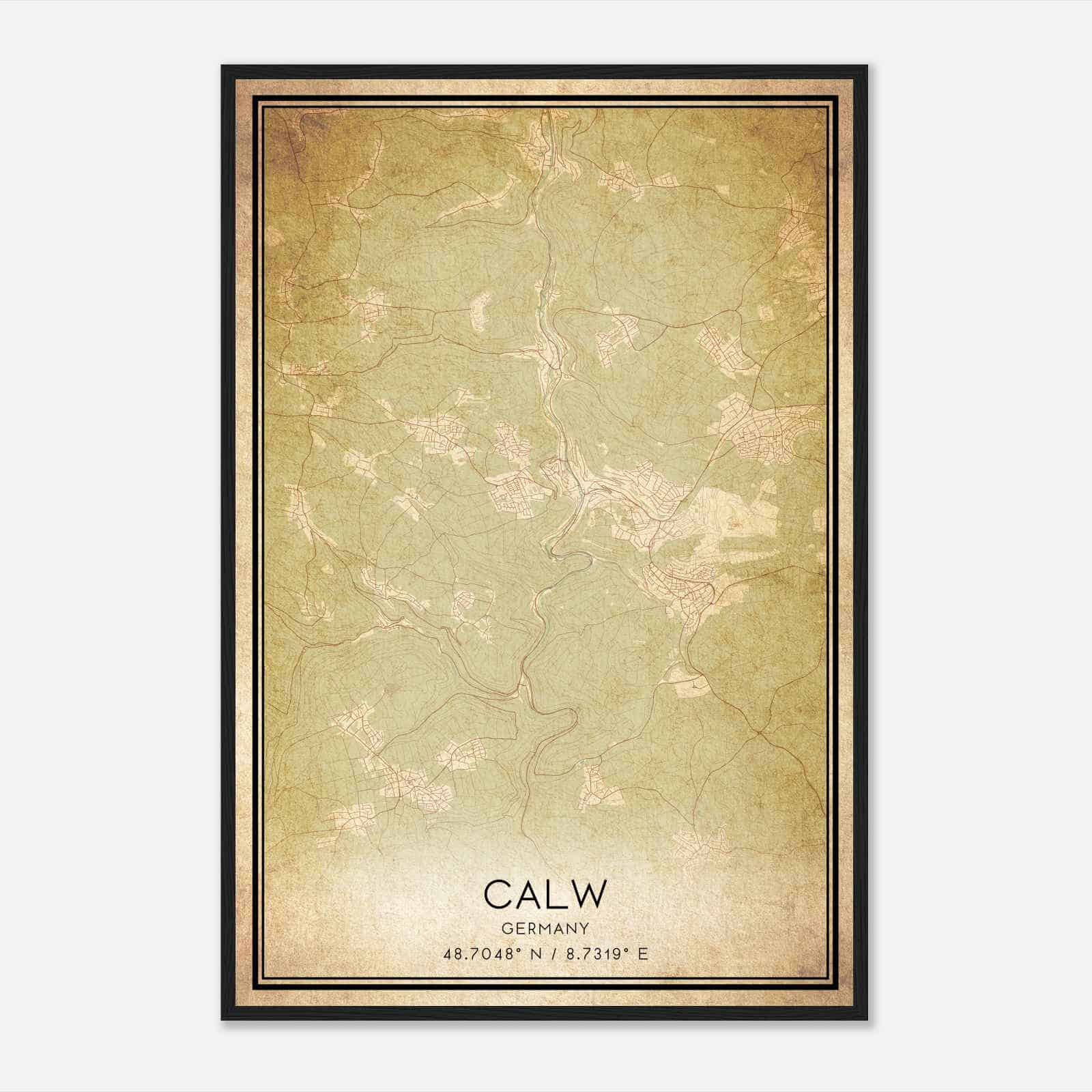 Vintage Calw Germany Map Poster, Calw City Road Wall Art Print