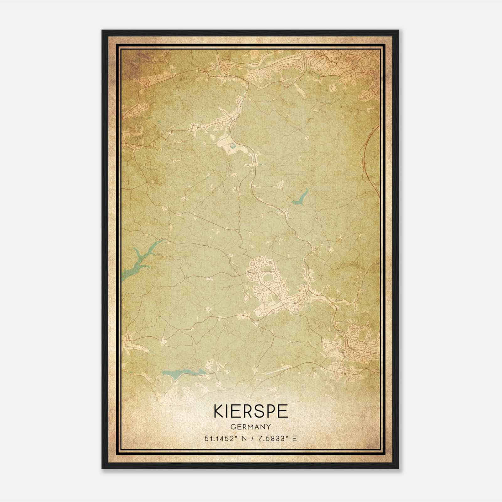 Vintage Kierspe Germany Map Poster, Kierspe City Road Wall Art Print
