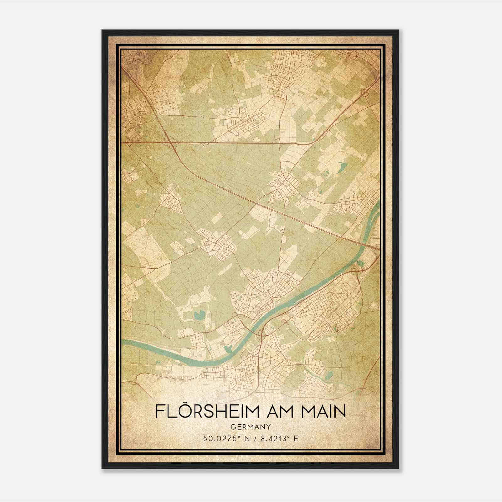 Vintage Florsheim Germany Map Poster, Florsheim City Road Wall Art Print