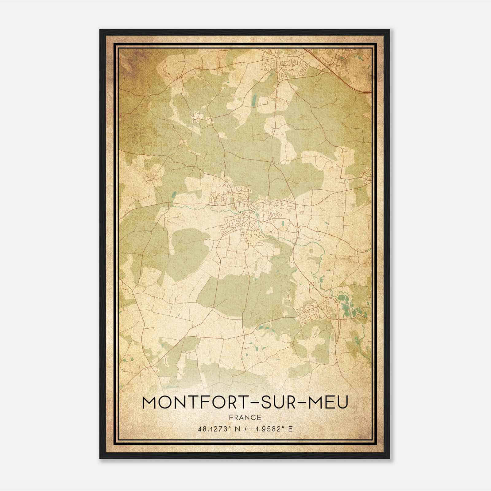 Vintage Montfort-sur-Meu France Map Poster, Montfort-sur-Meu City Road Wall Art Print