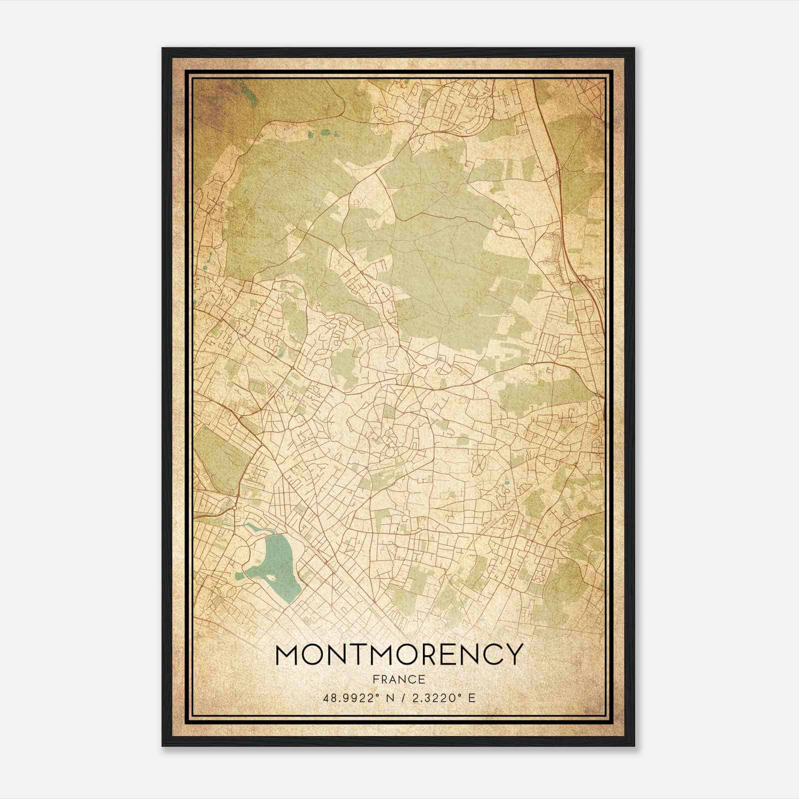 Vintage Montmorency France Map Poster, Montmorency City Road Wall Art Print