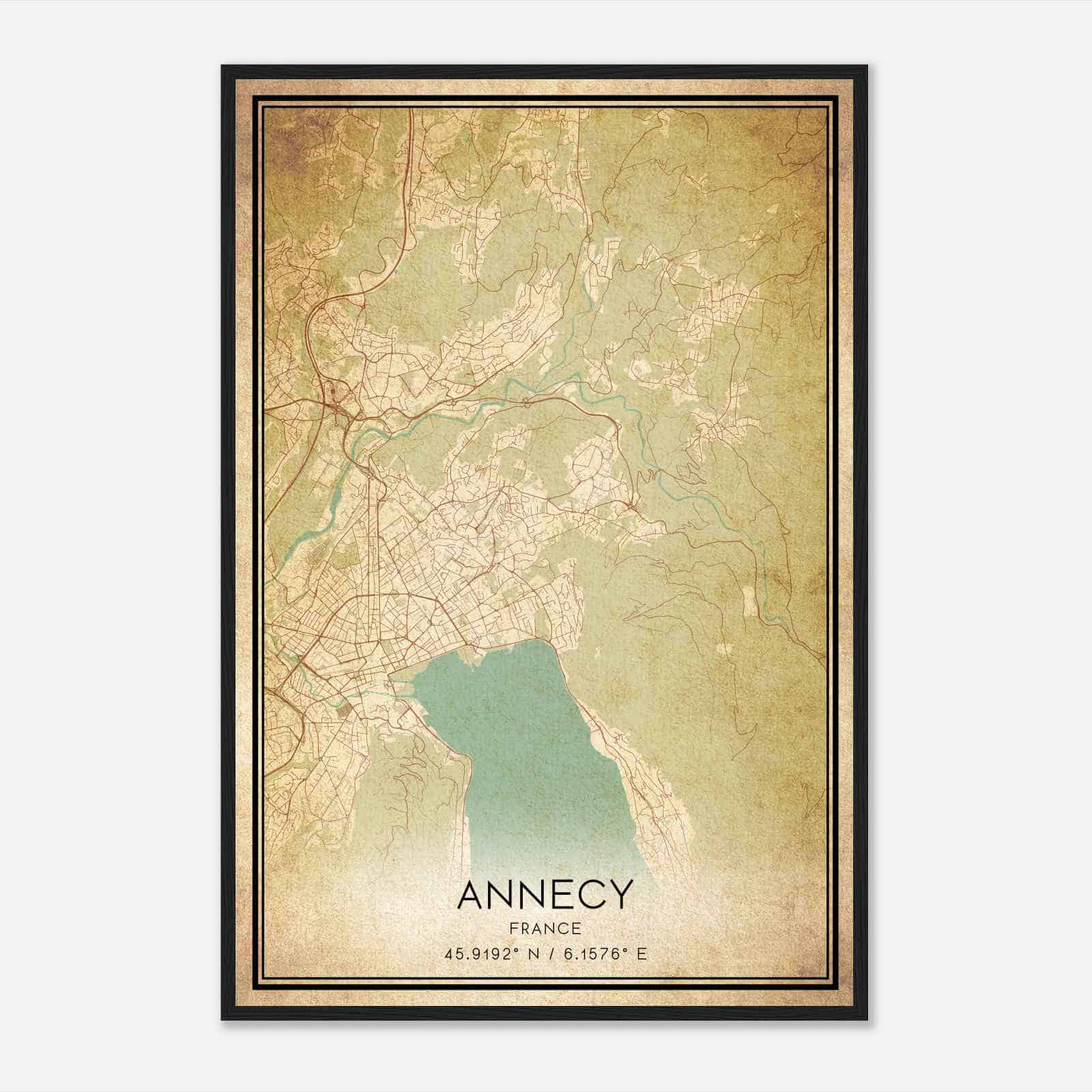 Vintage Annecy-le-Vieux France Map Poster, Annecy-le-Vieux City Road Wall Art Print