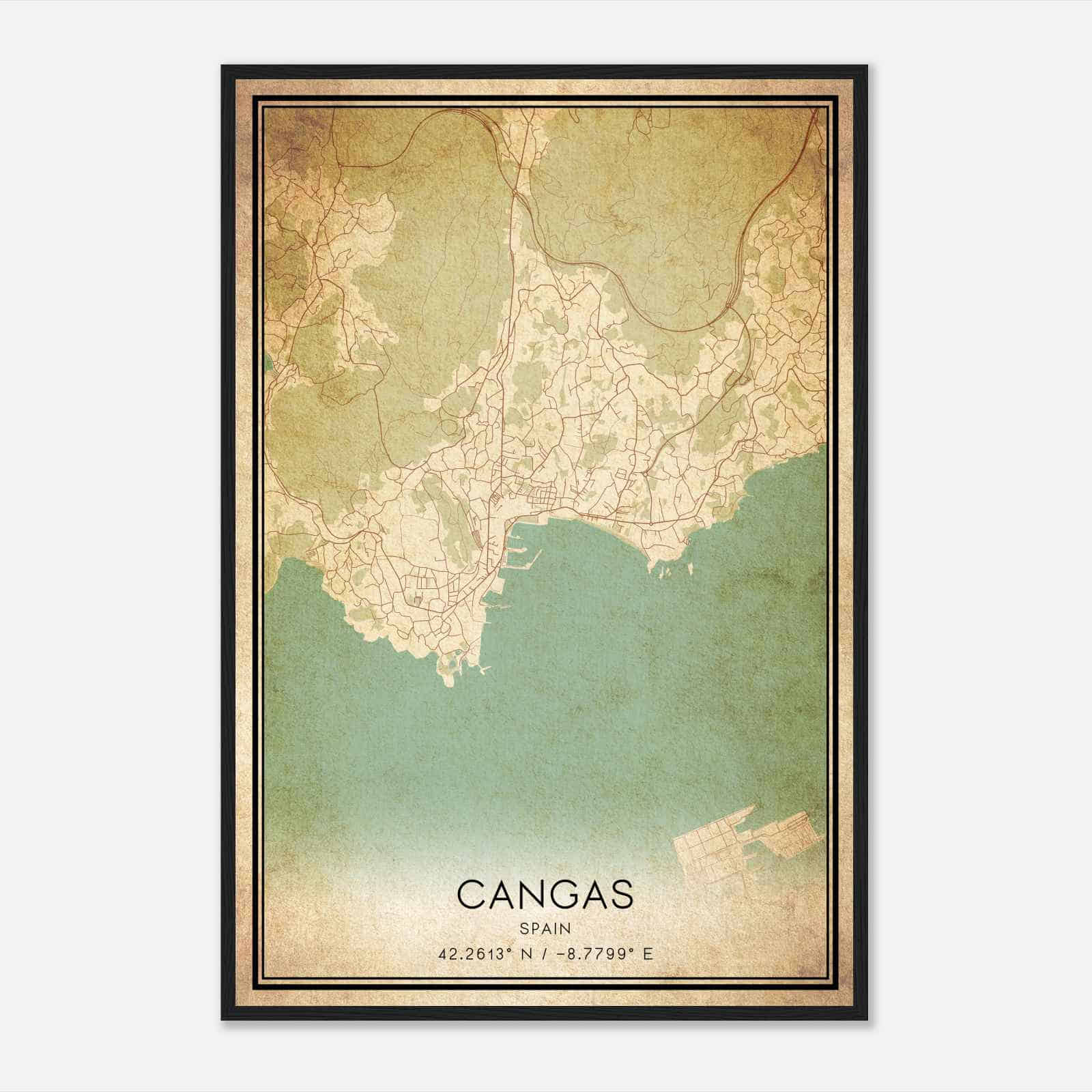 Vintage Cangas Spain Map Poster, Cangas City Road Wall Art Print