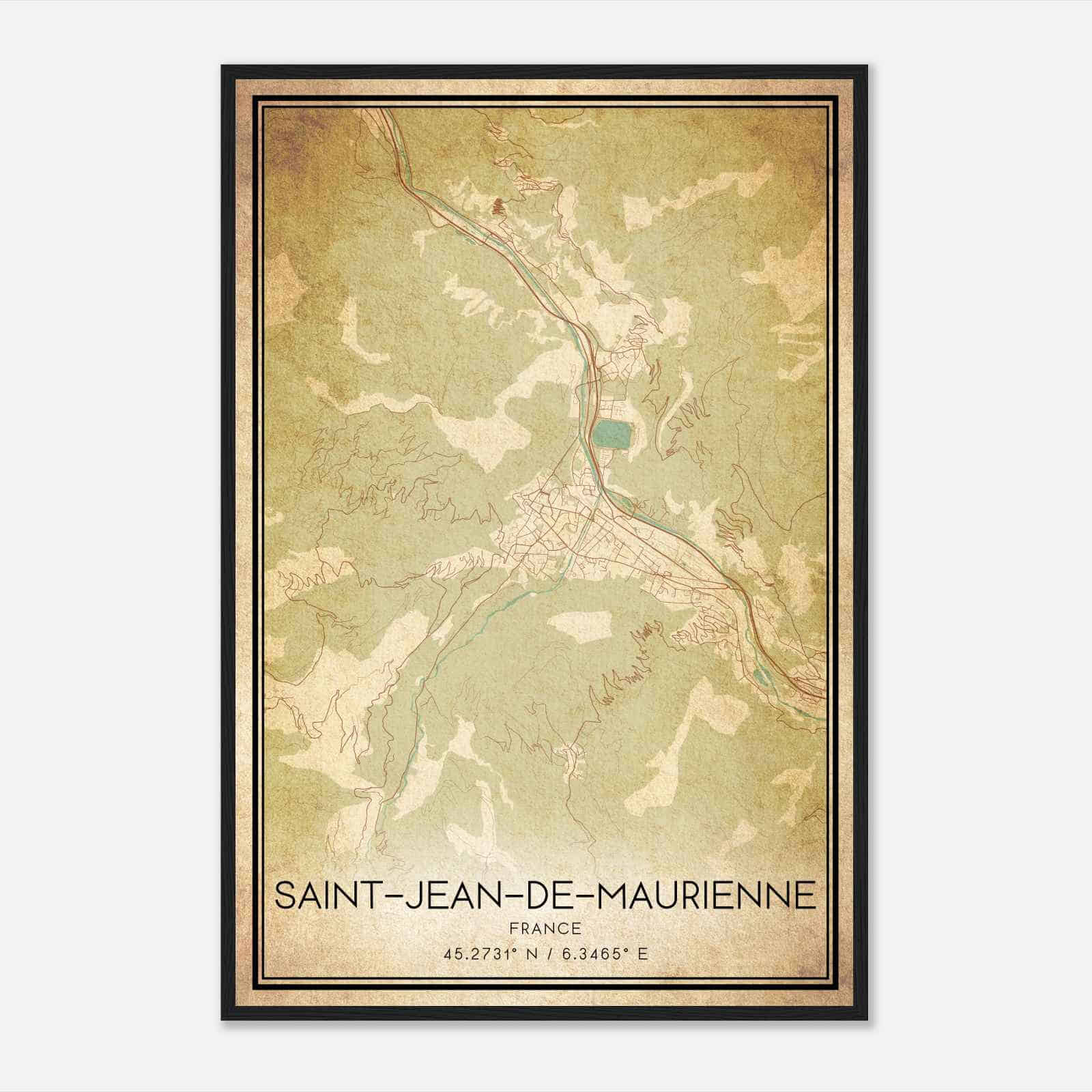Vintage Saint-Jean-de-Maurienne France Map Poster, Saint-Jean-de-Maurienne City Road Wall Art Print