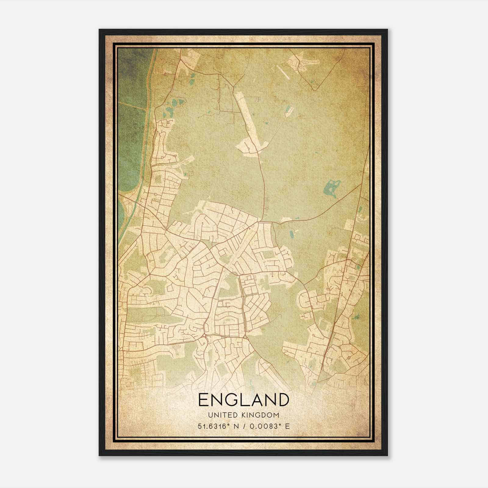 Vintage Chingford United Kingdom Map Poster, Chingford City Road Wall Art Print