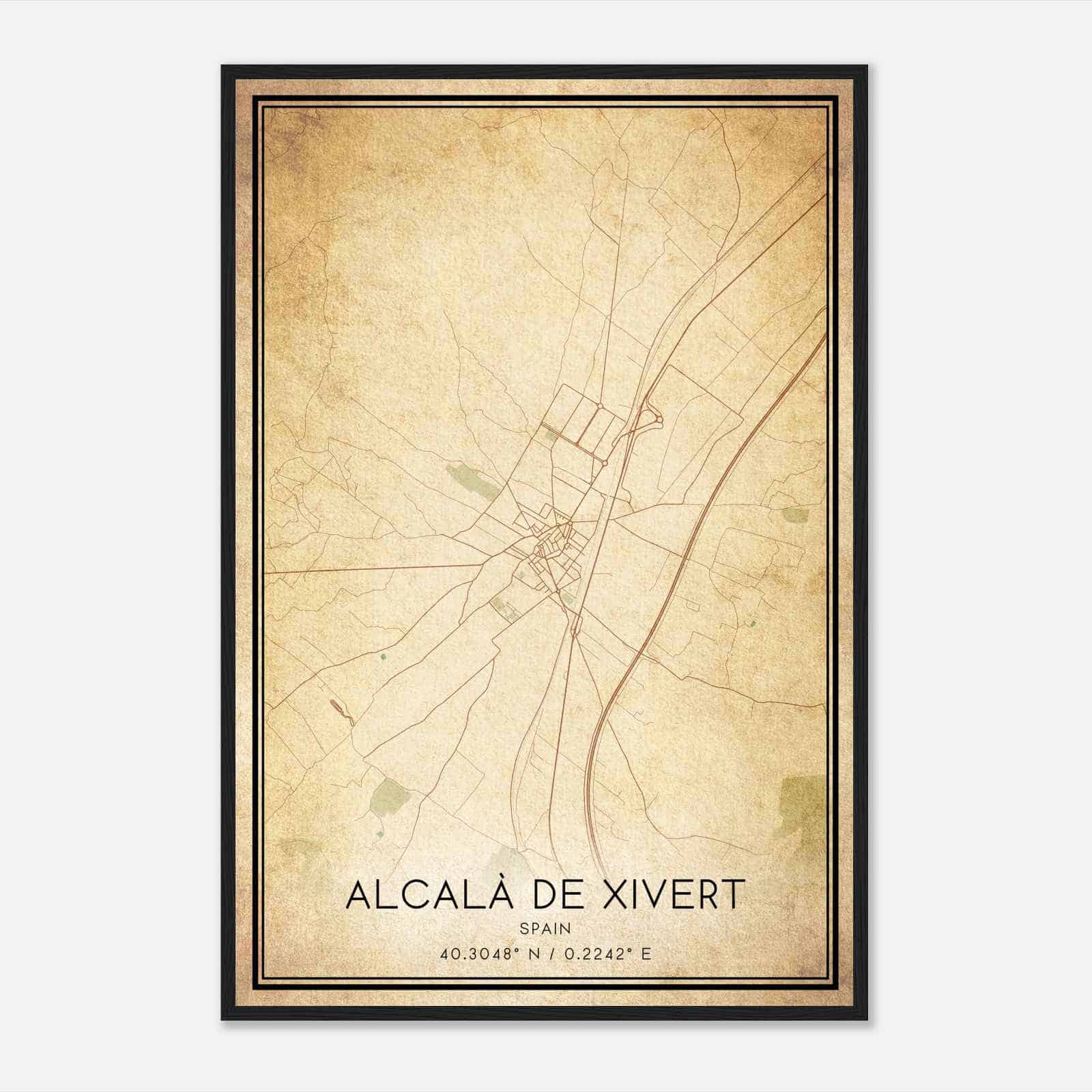 Vintage Alcala de Chivert Spain Map Poster, Alcala de Chivert City Road Wall Art Print
