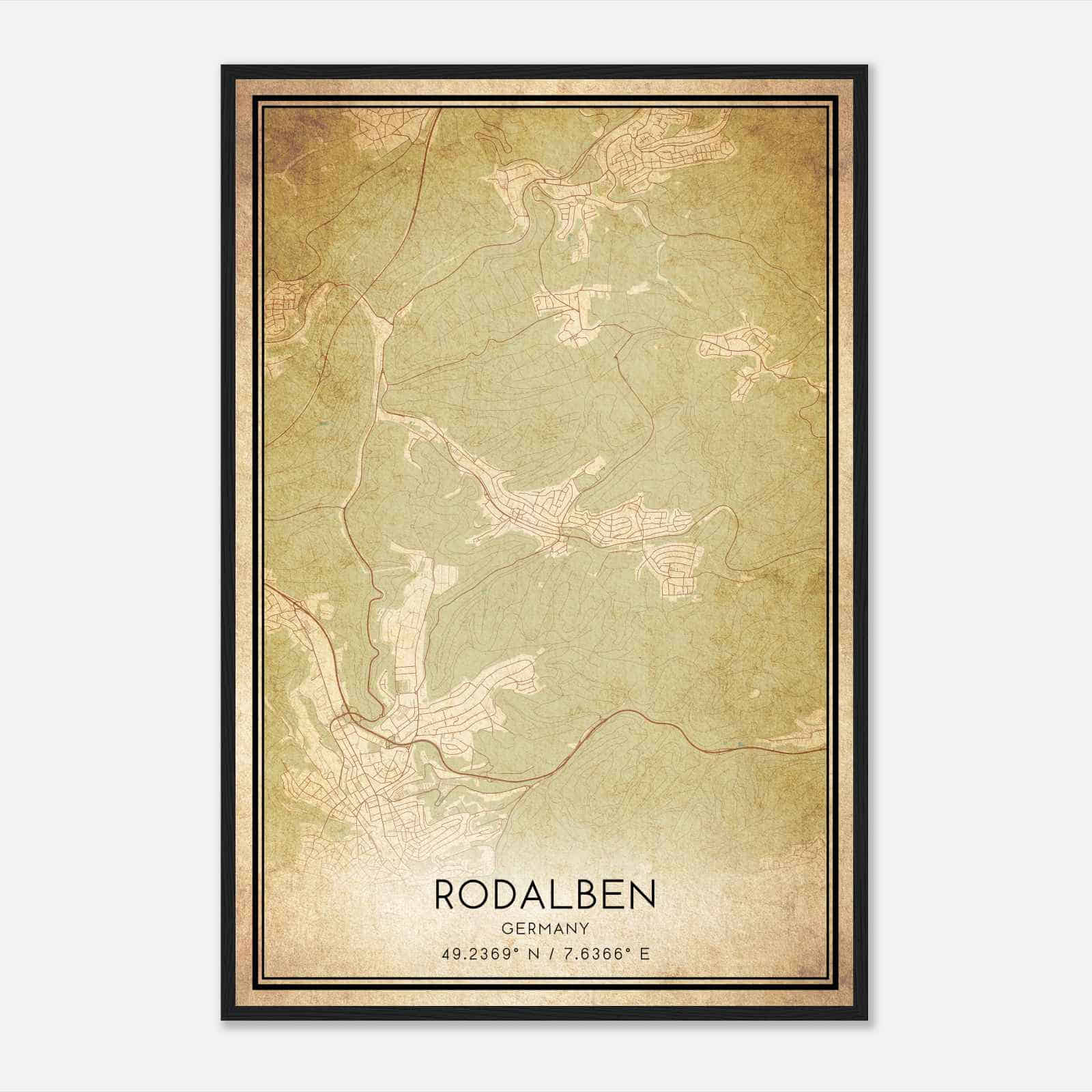 Vintage Rodalben Germany Map Poster, Rodalben City Road Wall Art Print