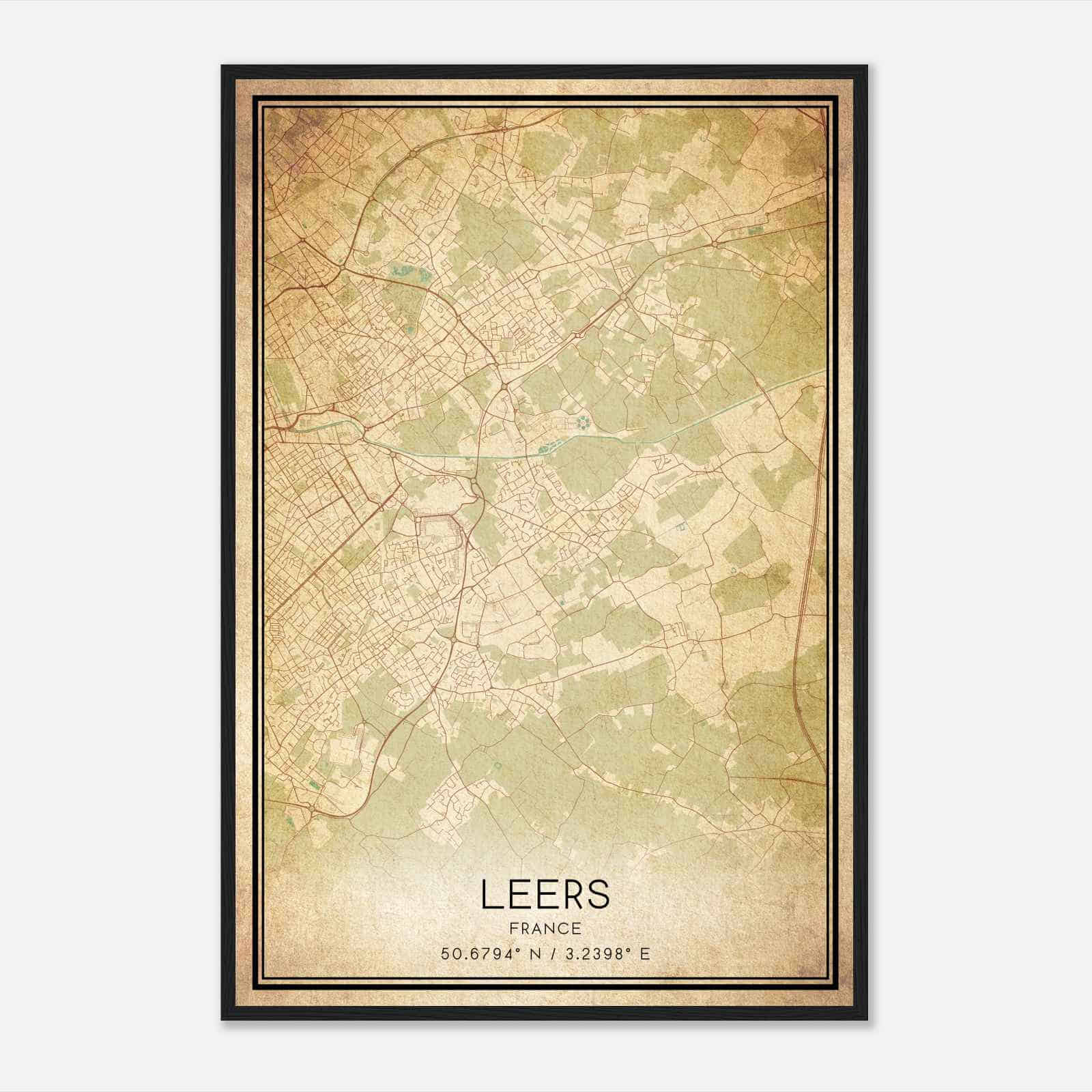 Vintage Leers France Map Poster, Leers City Road Wall Art Print