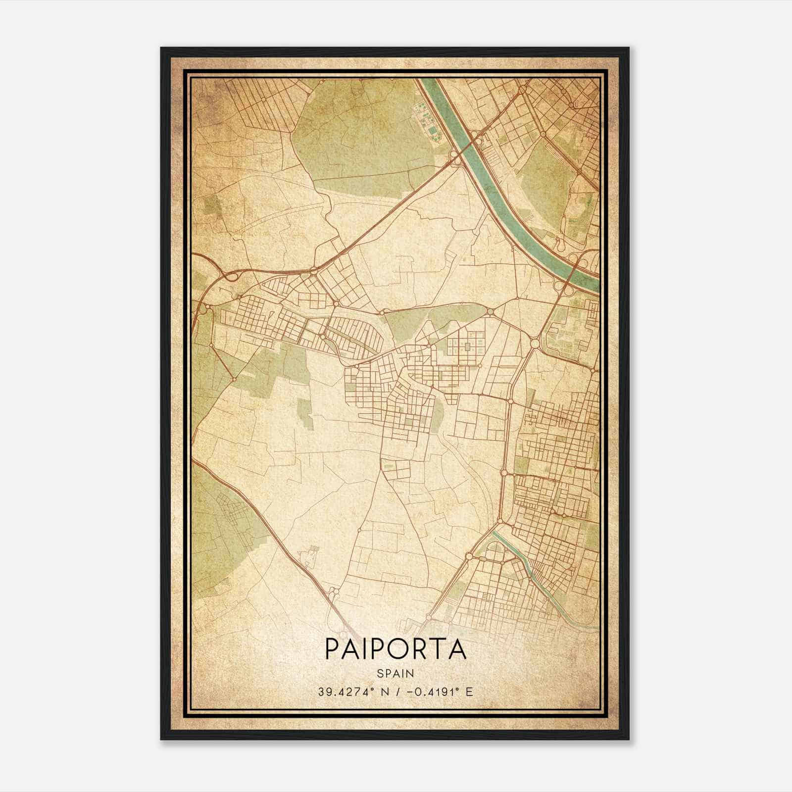 Vintage Paiporta Spain Map Poster, Paiporta City Road Wall Art Print