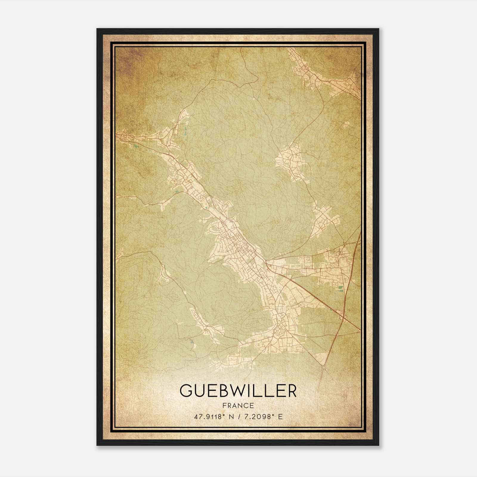 Vintage Guebwiller France Map Poster, Guebwiller City Road Wall Art Print