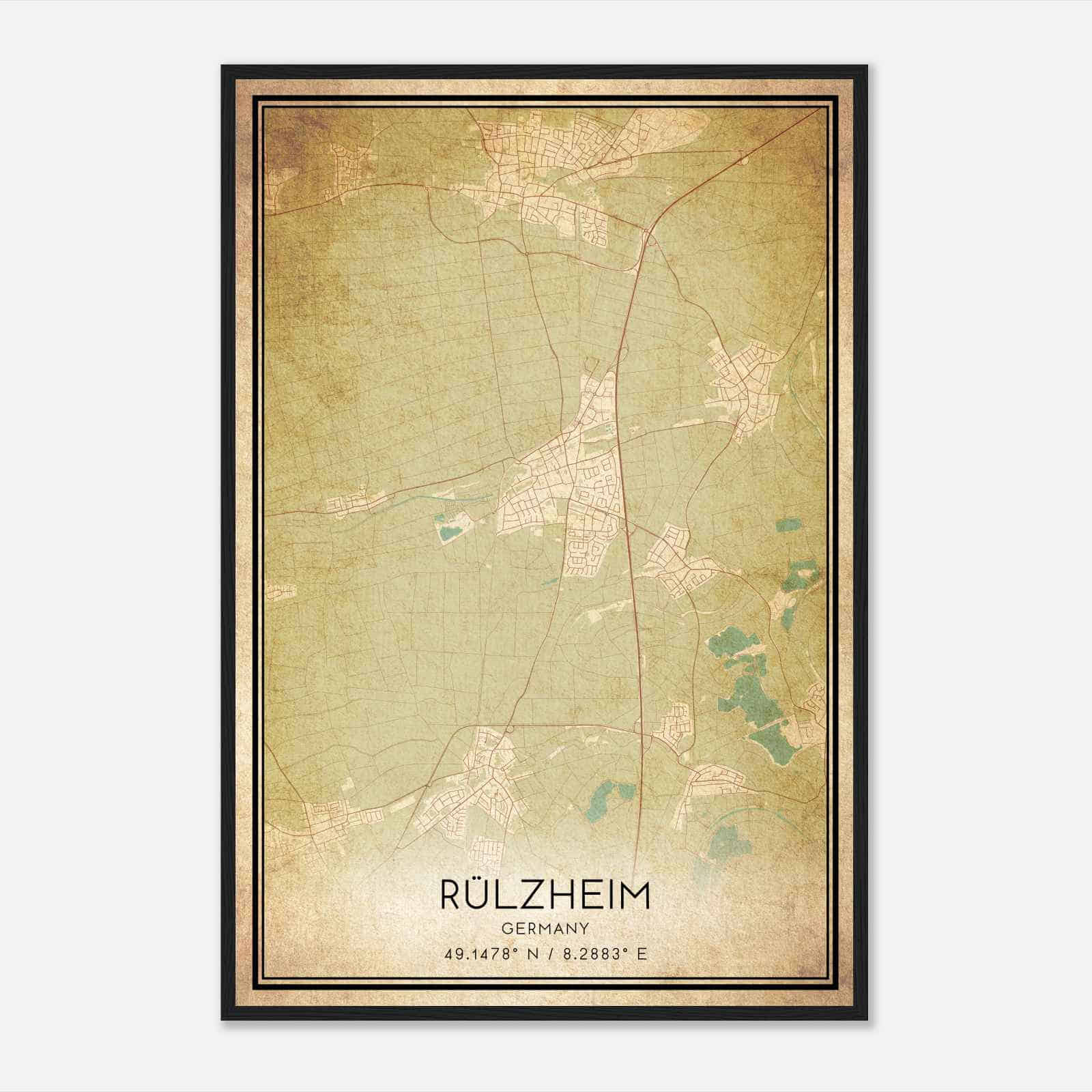Vintage Rulzheim Germany Map Poster, Rulzheim City Road Wall Art Print