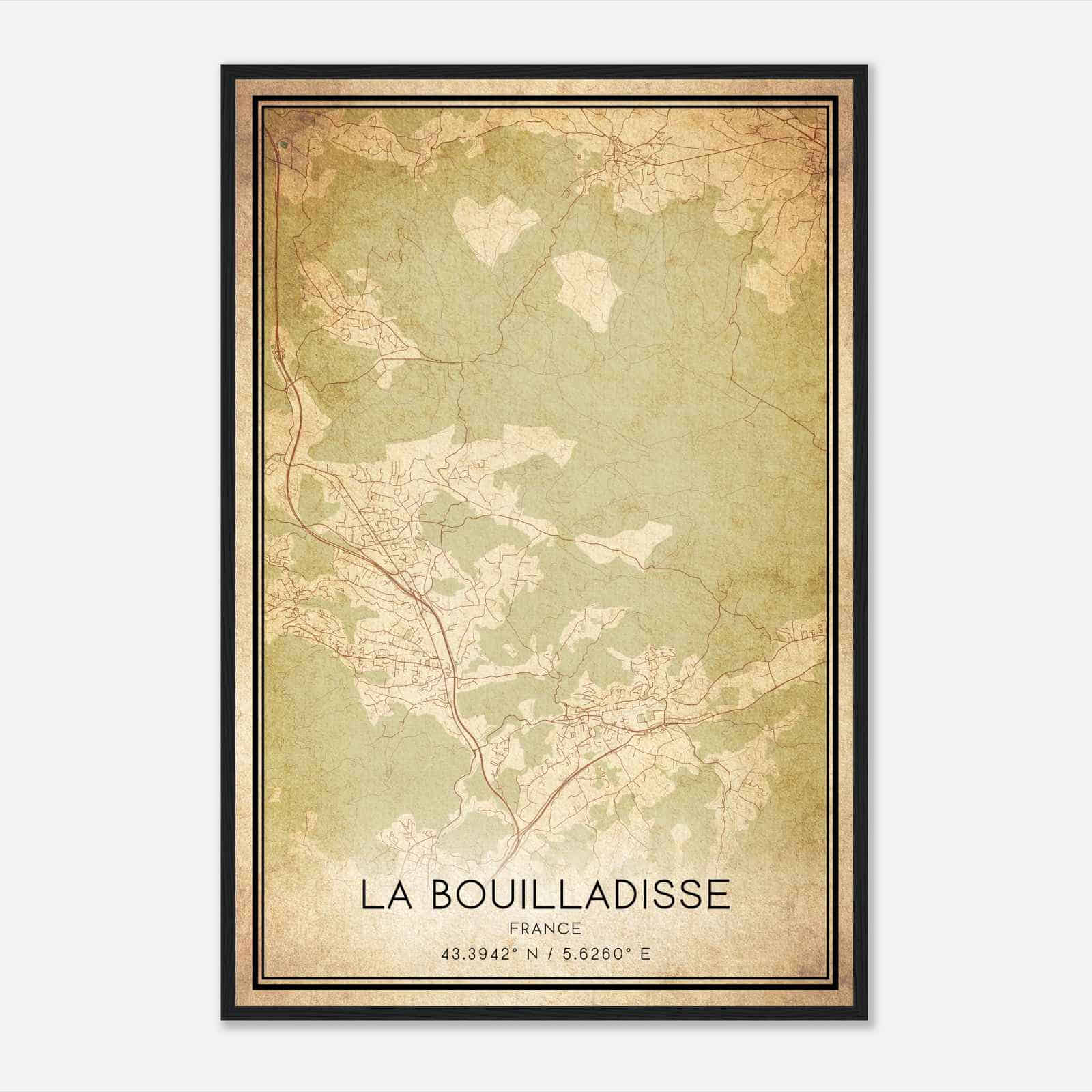 Vintage La Bouilladisse France Map Poster, La Bouilladisse City Road Wall Art Print