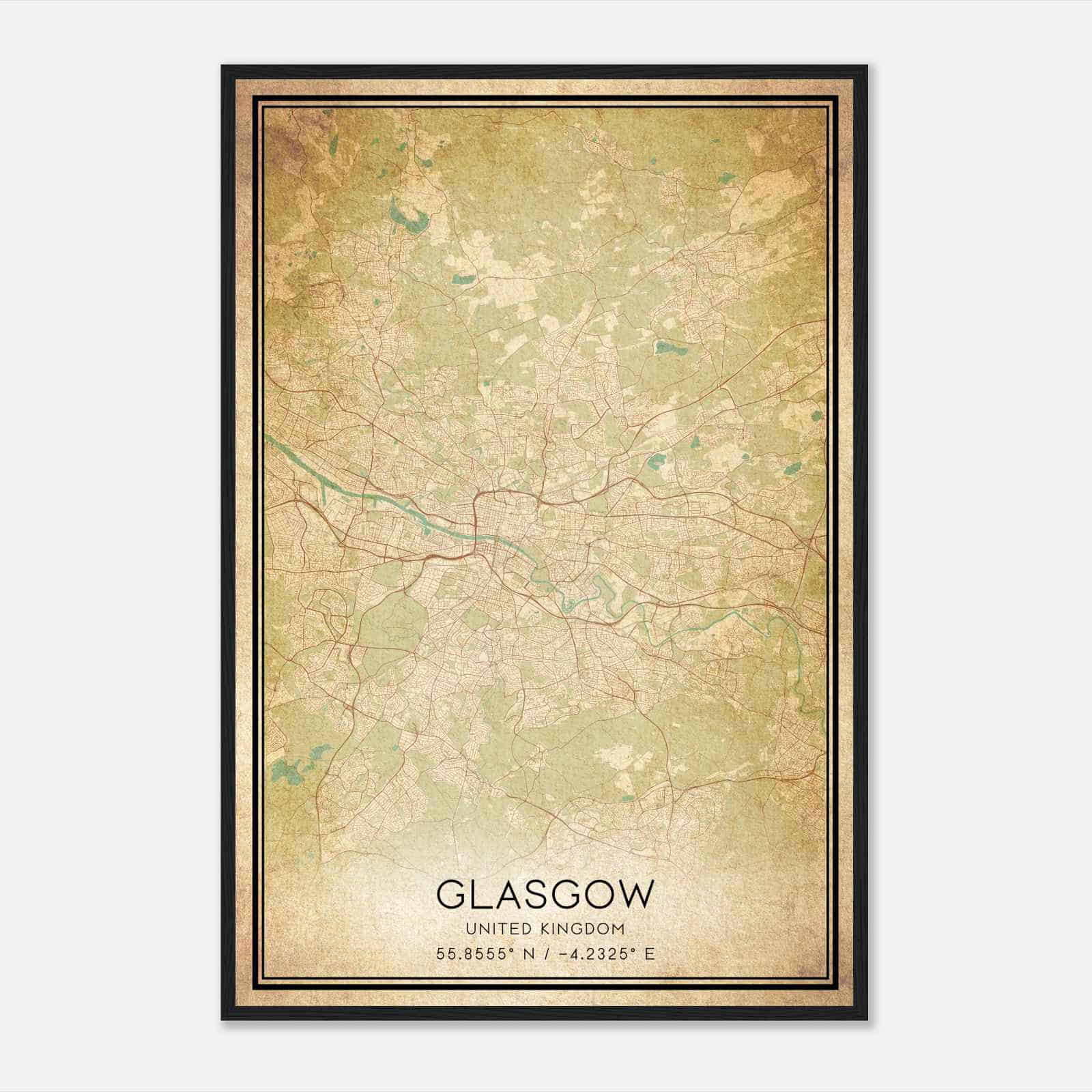 Vintage Glasgow United Kingdom Map Poster, Glasgow City Road Wall Art Print