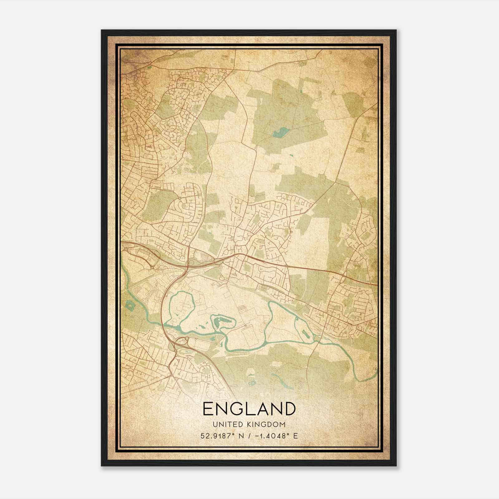 Vintage Spondon United Kingdom Map Poster, Spondon City Road Wall Art Print