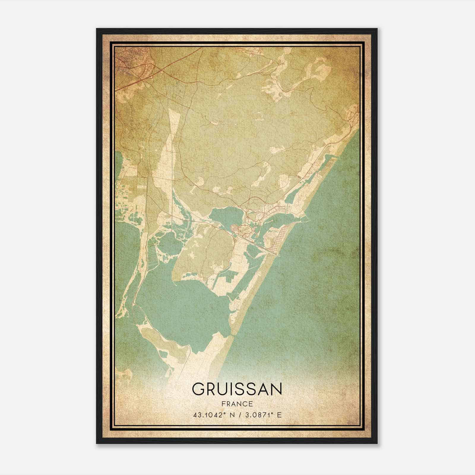 Vintage Gruissan France Map Poster, Gruissan City Road Wall Art Print