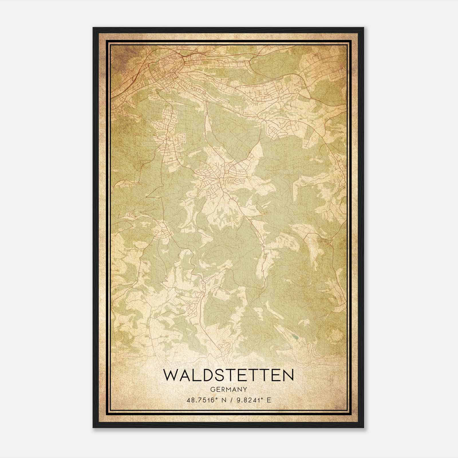 Vintage Waldstetten Germany Map Poster, Waldstetten City Road Wall Art Print