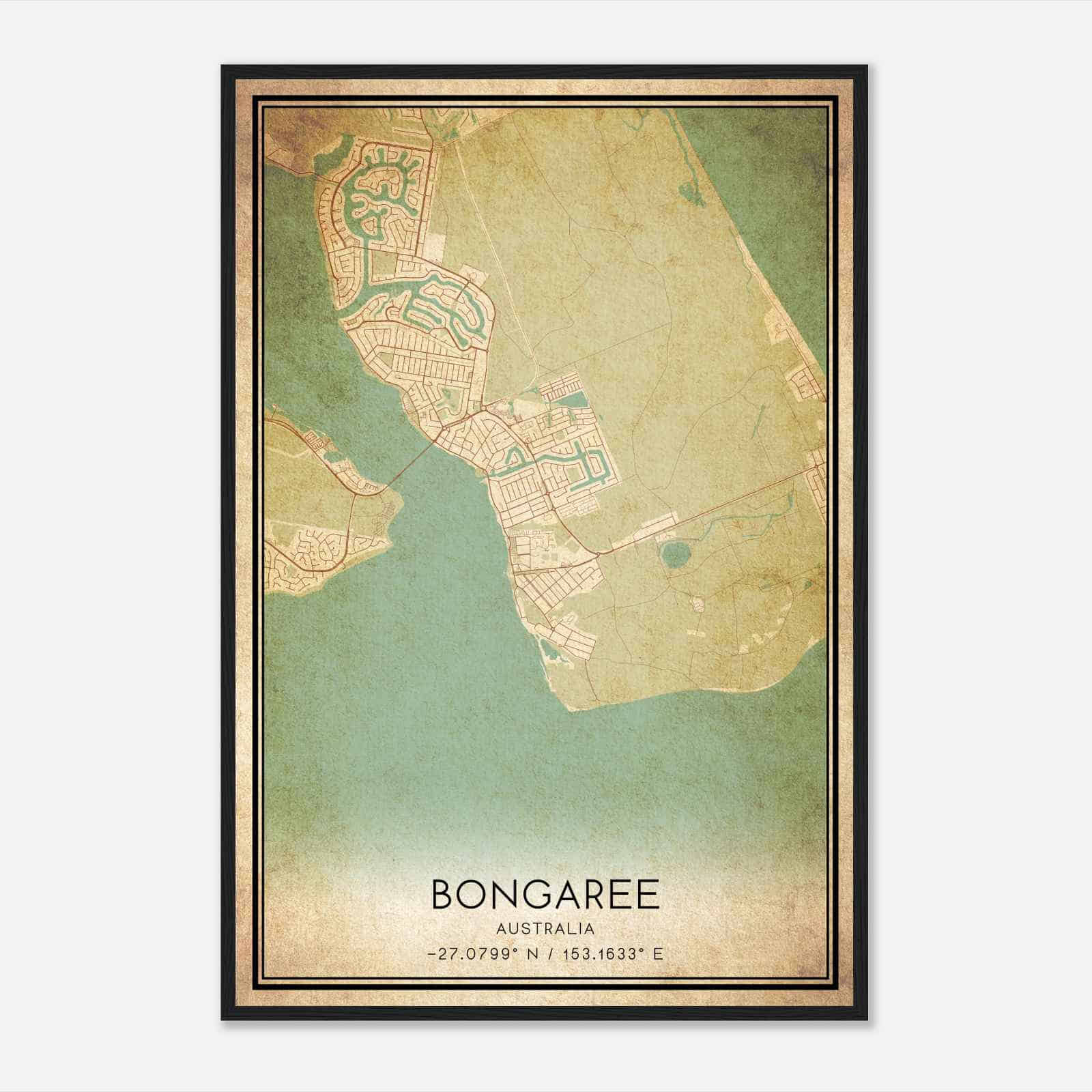 Vintage Bongaree Australia Map Poster, Bongaree City Road Wall Art Print Vintage Bongaree Australia Map Poster, Bongaree City Road Wall Art Print