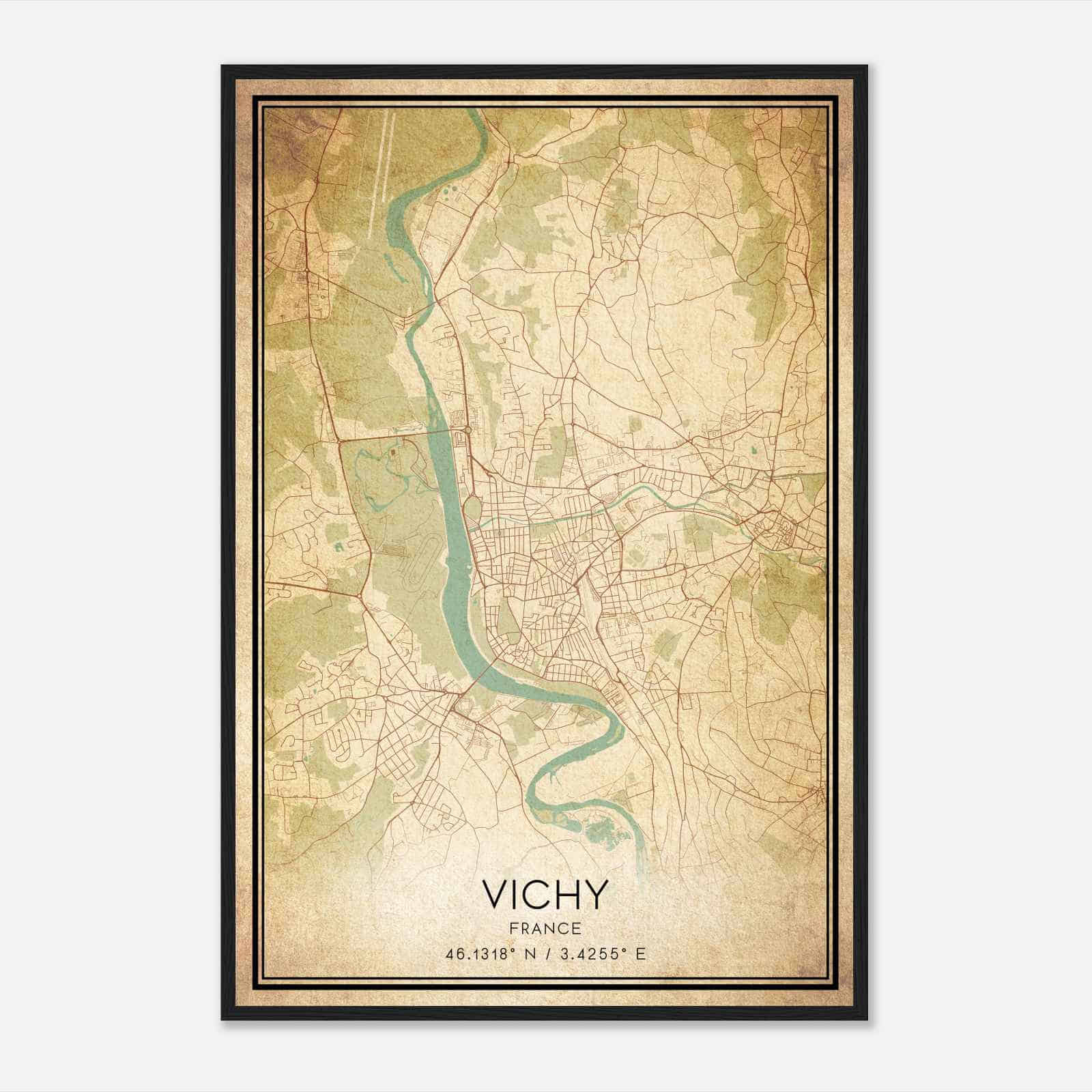 Vintage Vichy France Map Poster, Vichy City Road Wall Art Print
