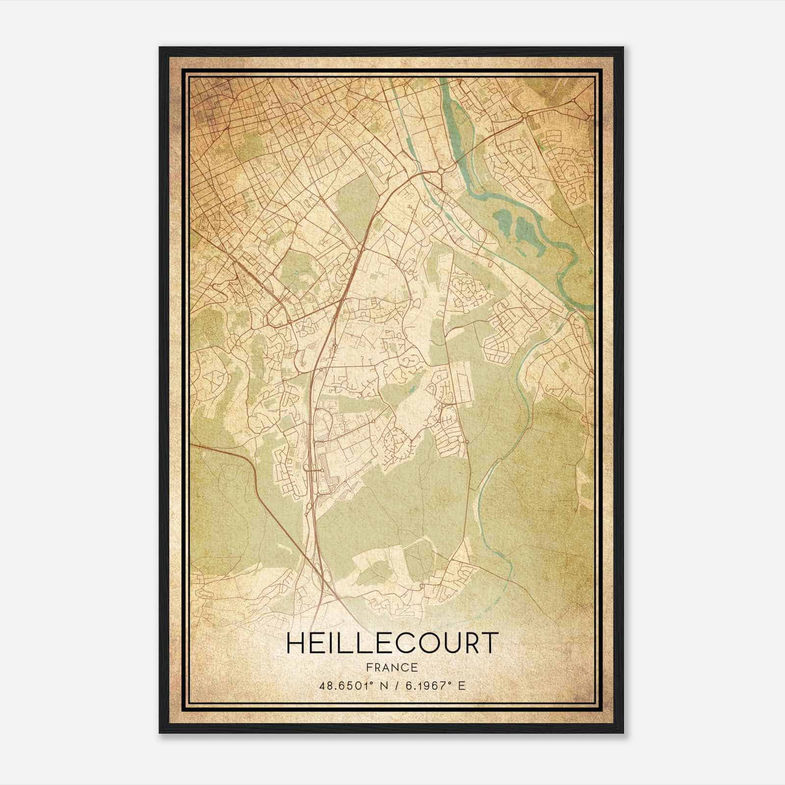 Vintage Heillecourt France Map Poster, Heillecourt City Road Wall Art Print