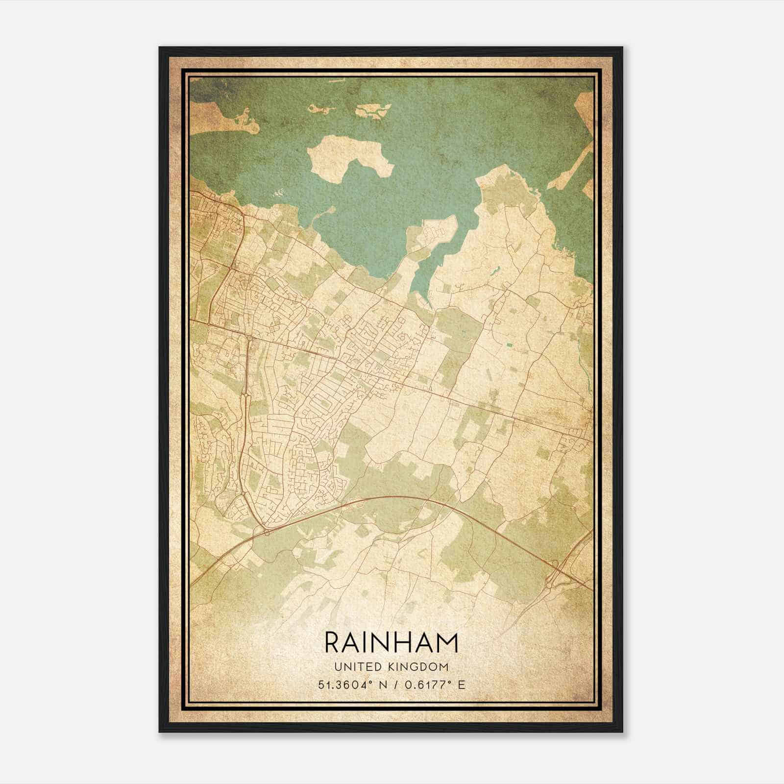 Vintage Rainham United Kingdom Map Poster, Rainham City Road Wall Art Print