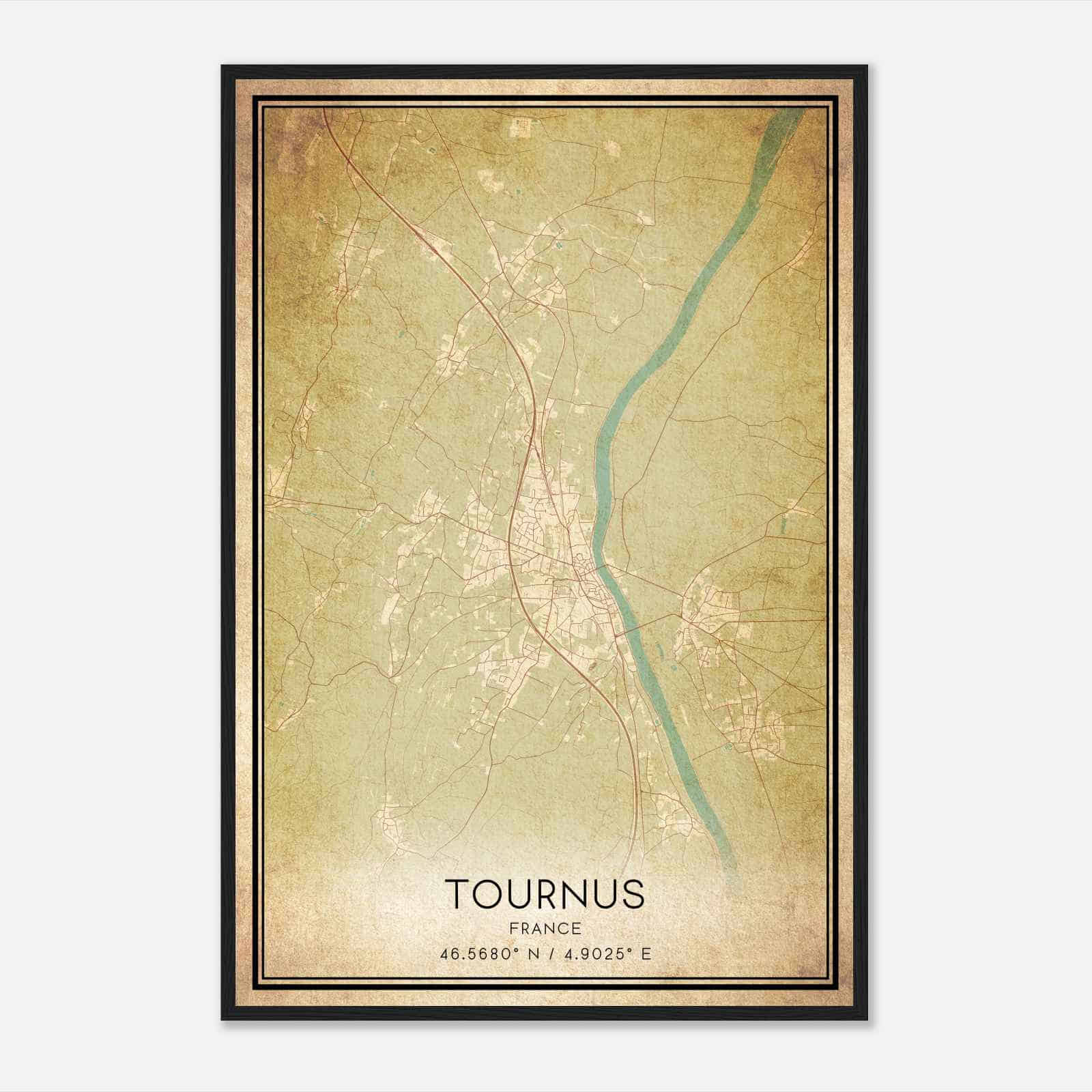 Vintage Tournus France Map Poster, Tournus City Road Wall Art Print