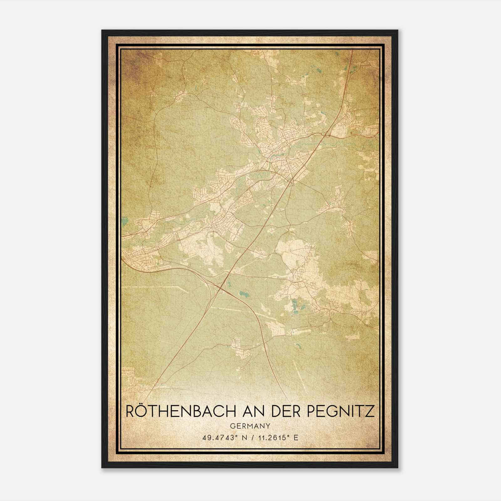 Vintage Rothenbach an der Pegnitz Germany Map Poster, Rothenbach an der Pegnitz City Road Wall Art Print