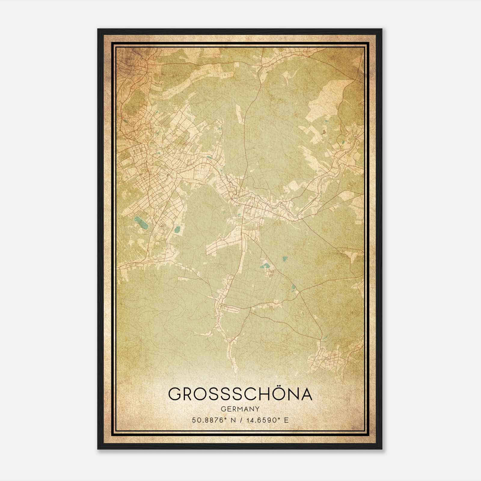 Vintage Grossschonau Germany Map Poster, Grossschonau City Road Wall Art Print