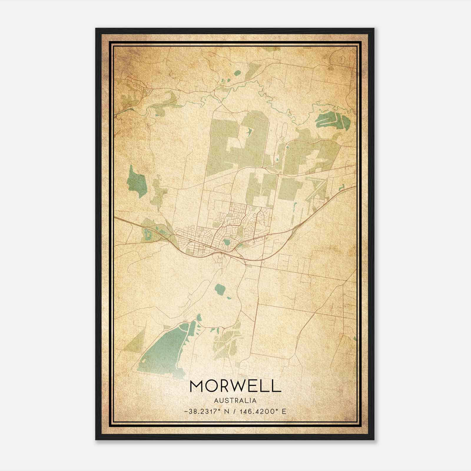 Vintage Morwell Australia Map Poster, Morwell City Road Wall Art Print Vintage Morwell Australia Map Poster, Morwell City Road Wall Art Print