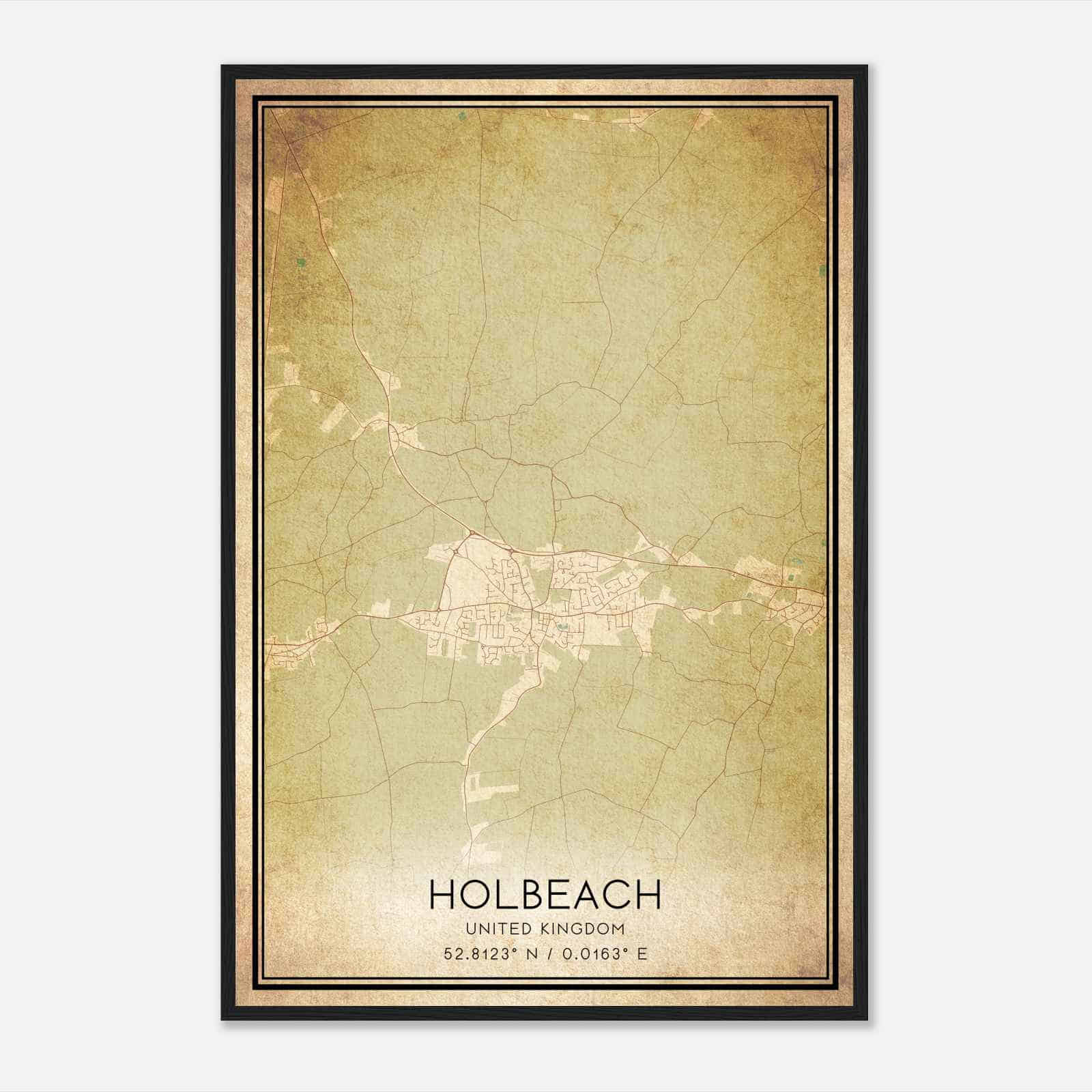 Vintage Holbeach United Kingdom Map Poster, Holbeach City Road Wall Art Print
