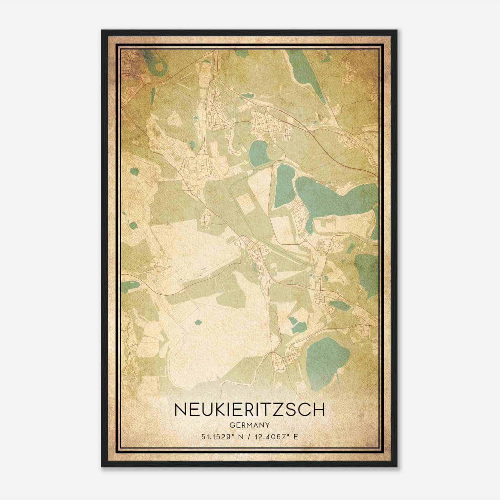 Vintage Neukieritzsch Germany Map Poster, Neukieritzsch City Road Wall Art Print