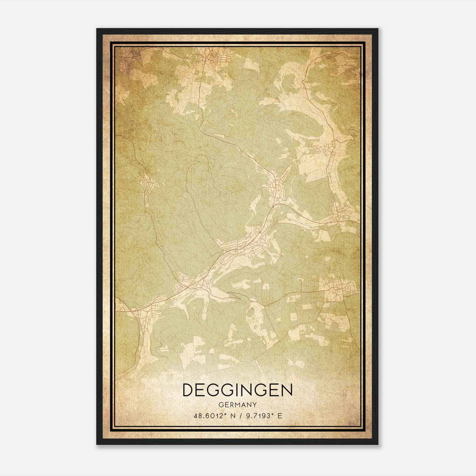 Vintage Deggingen Germany Map Poster, Deggingen City Road Wall Art Print