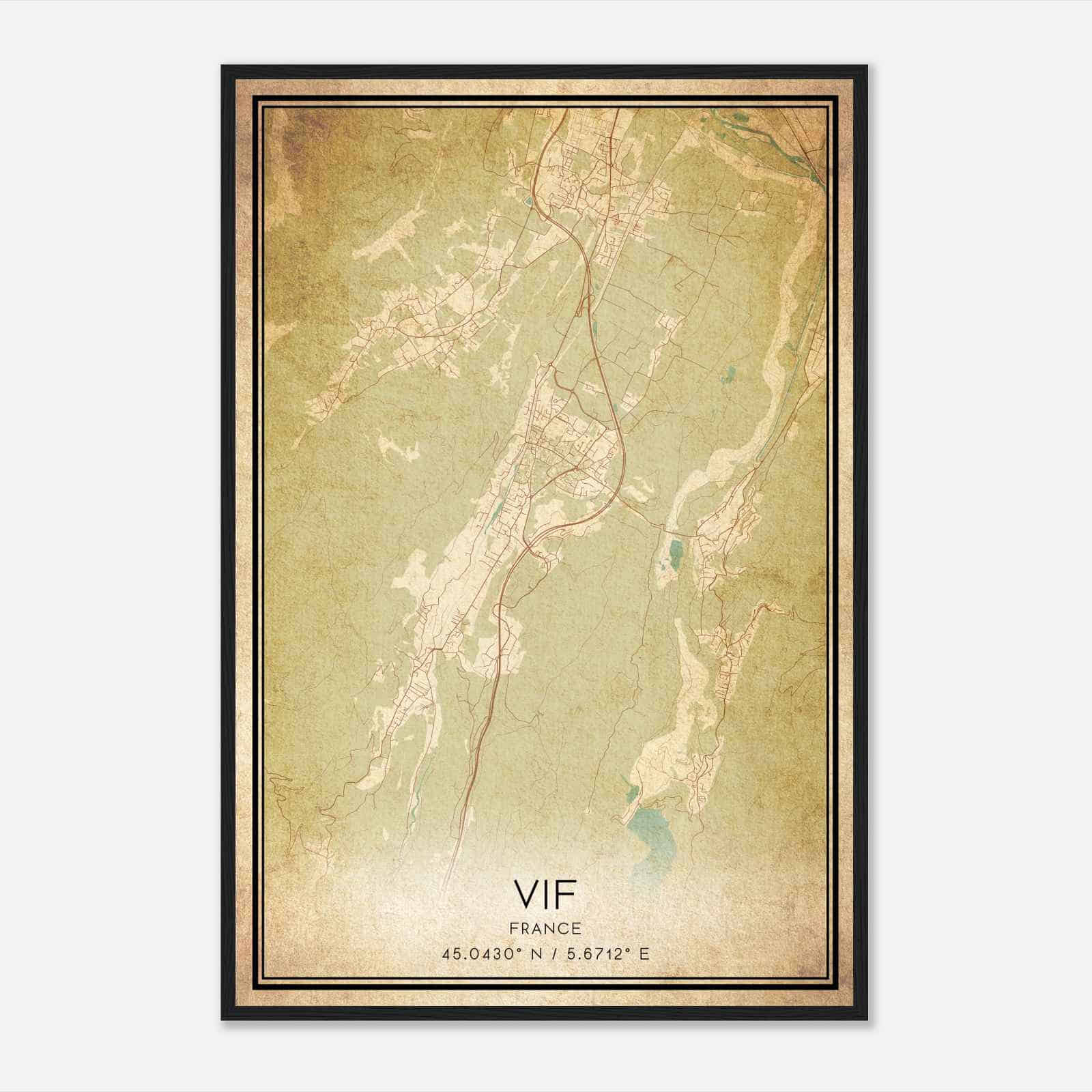 Vintage Vif France Map Poster, Vif City Road Wall Art Print