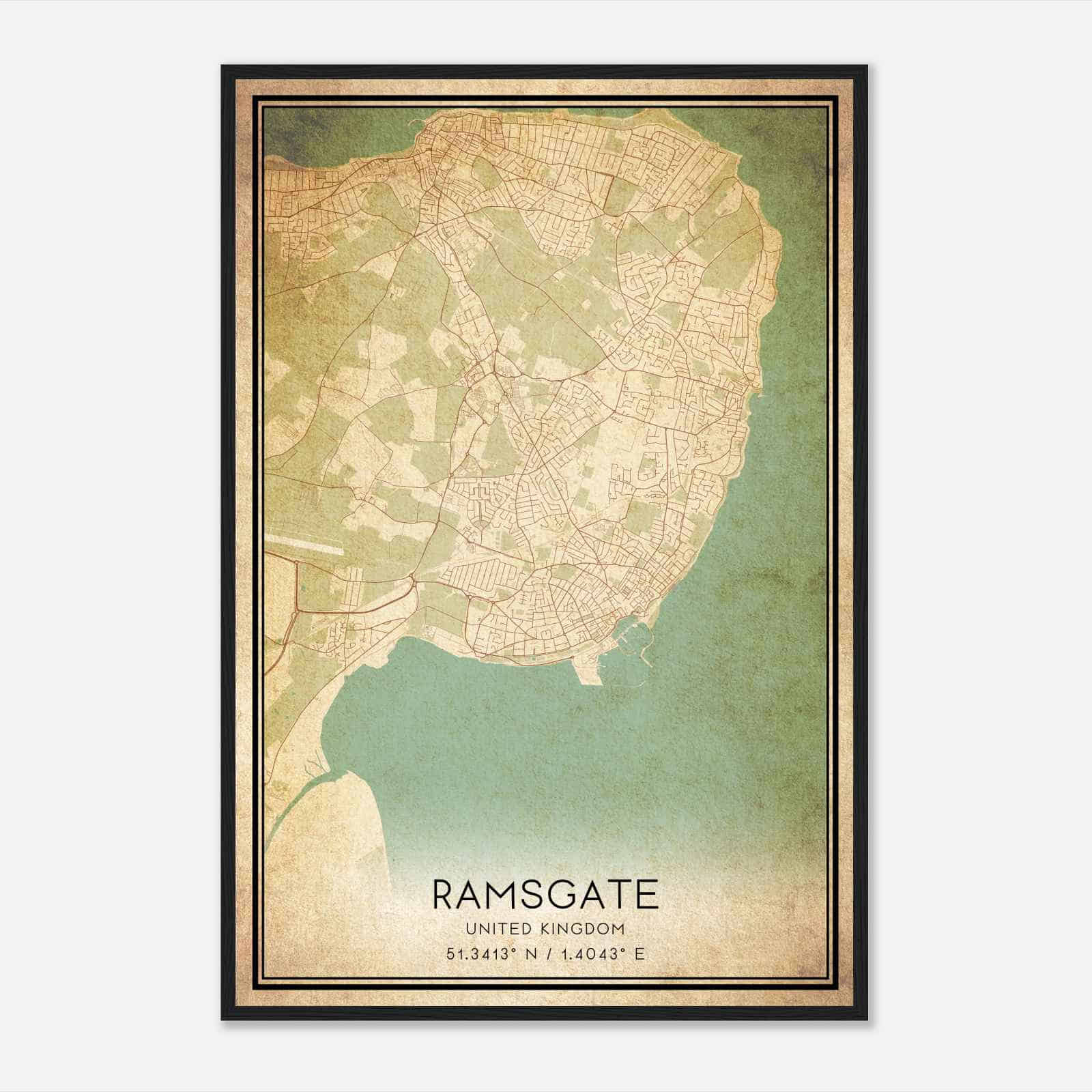 Vintage Ramsgate United Kingdom Map Poster, Ramsgate City Road Wall Art Print