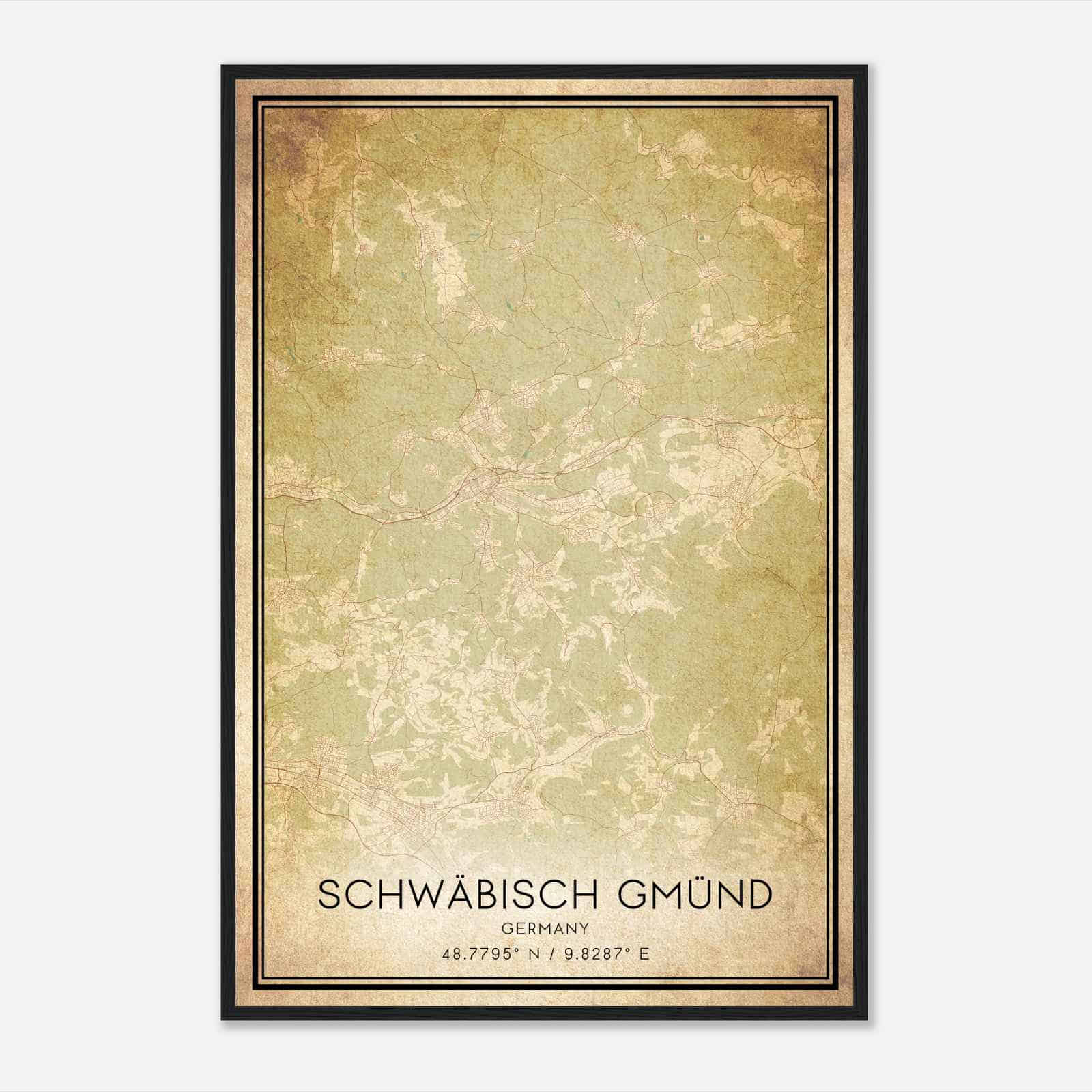 Vintage Schwabisch Gmund Germany Map Poster, Schwabisch Gmund City Road Wall Art Print