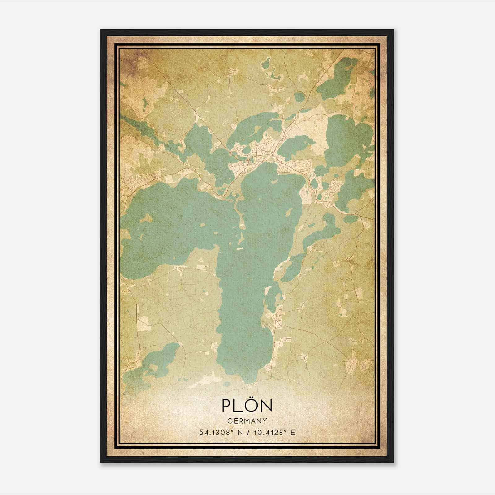 Vintage Plon Germany Map Poster, Plon City Road Wall Art Print