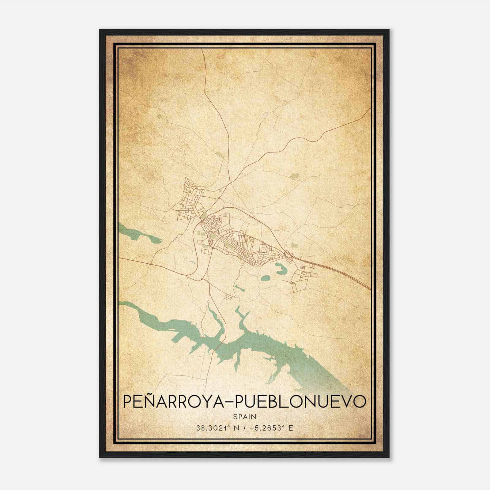 Vintage Penarroya-Pueblonuevo Spain Map Poster, Penarroya-Pueblonuevo City Road Wall Art Print