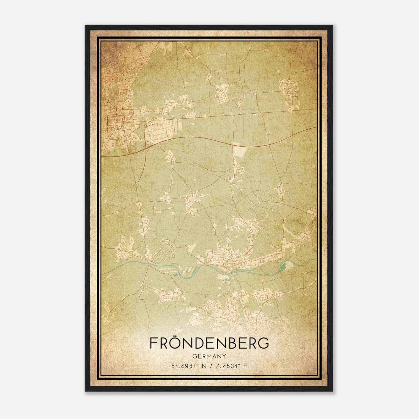 Vintage Frondenberg Germany Map Poster, Frondenberg City Road Wall Art Print