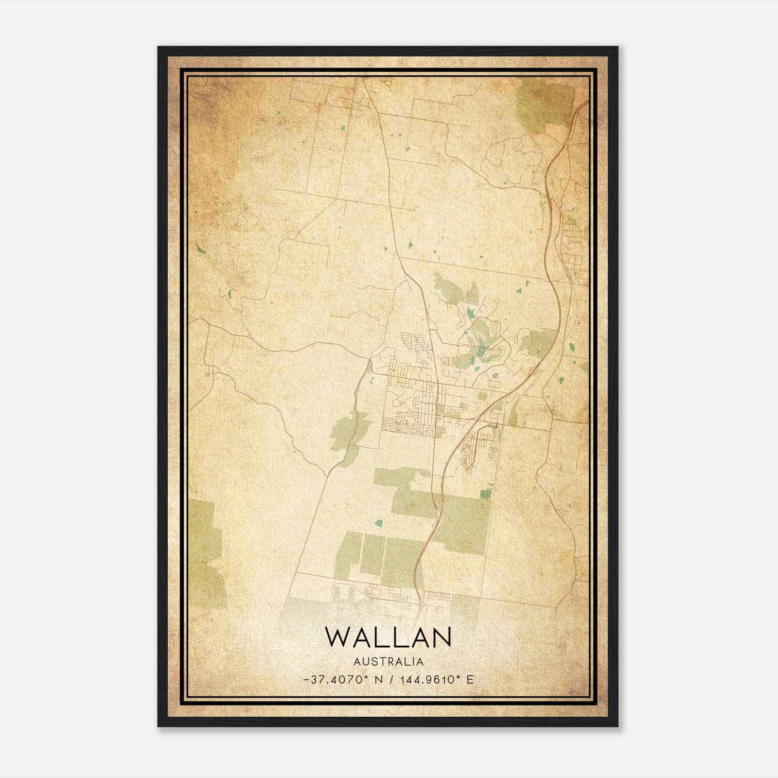 Vintage Wallan Australia Map Poster, Wallan City Road Wall Art Print
