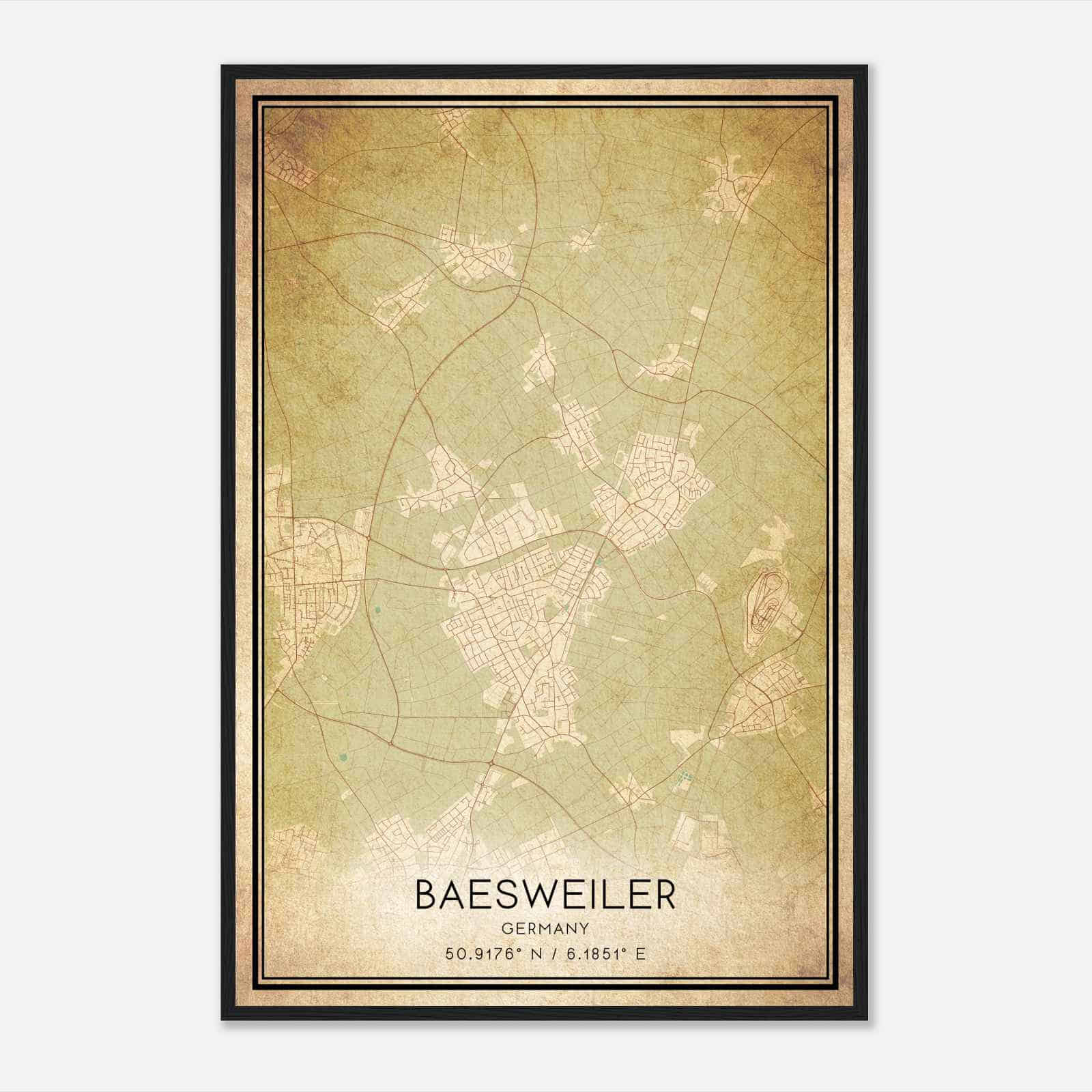 Vintage Baesweiler Germany Map Poster, Baesweiler City Road Wall Art Print