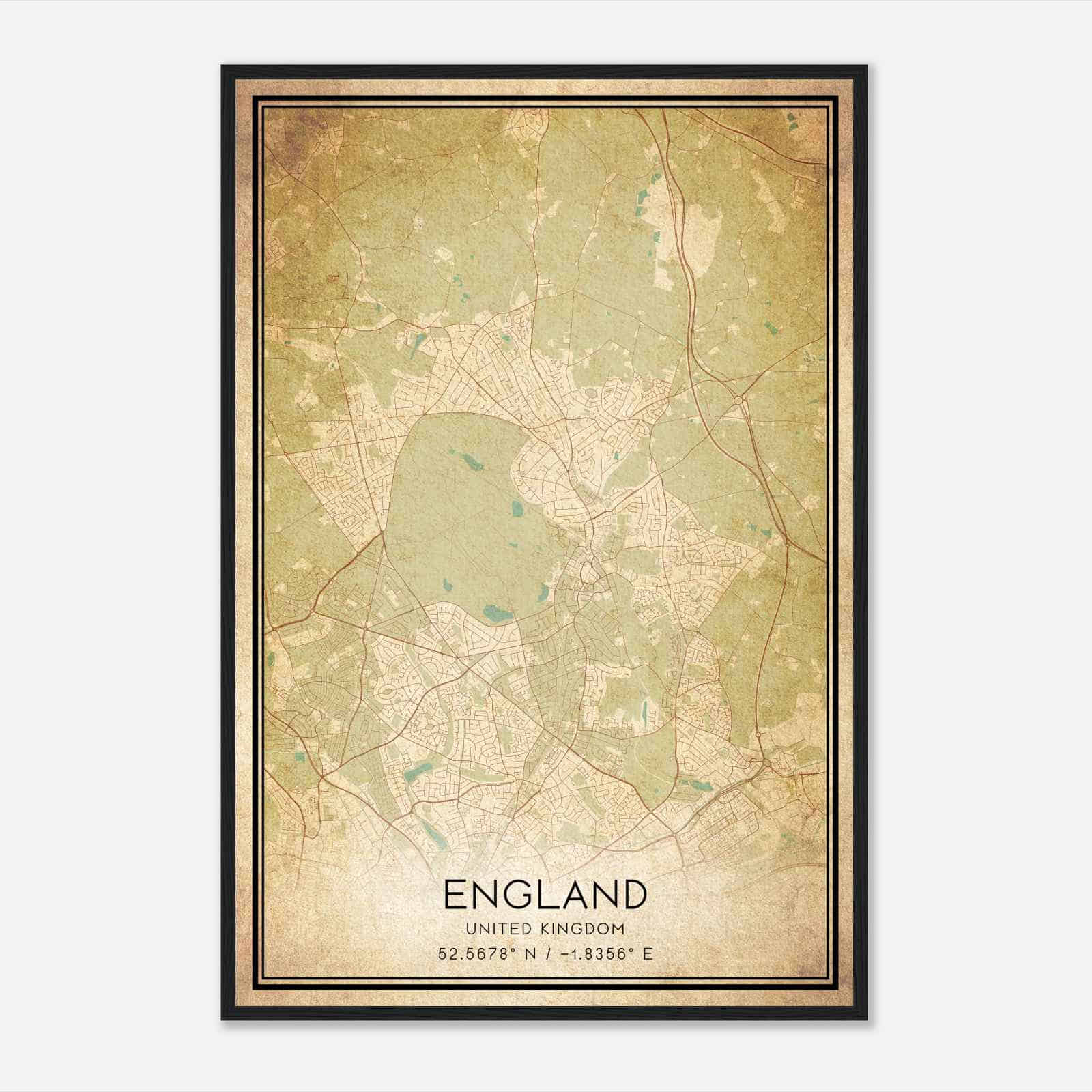 Vintage Sutton Coldfield United Kingdom Map Poster, Sutton Coldfield City Road Wall Art Print