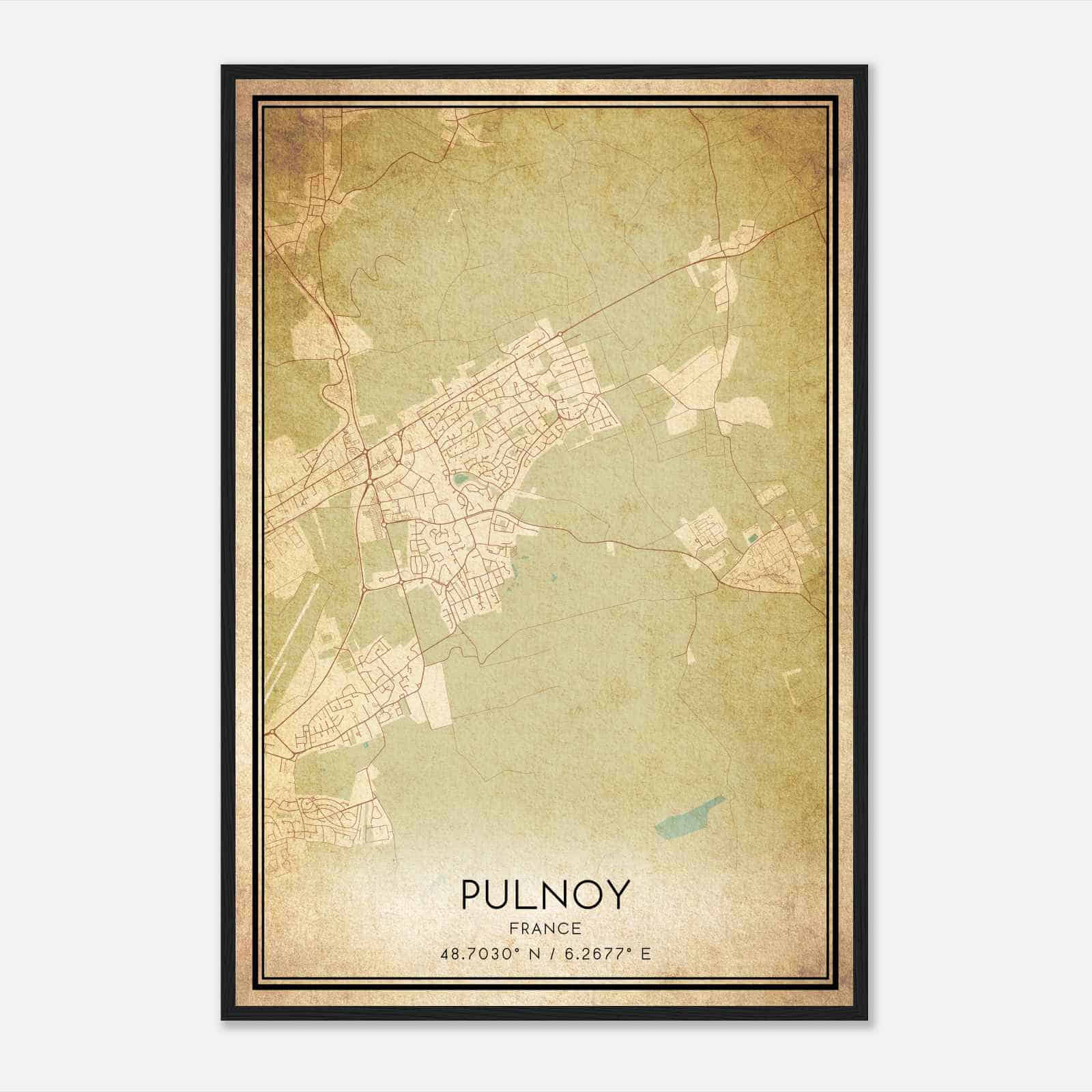 Vintage Pulnoy France Map Poster, Pulnoy City Road Wall Art Print