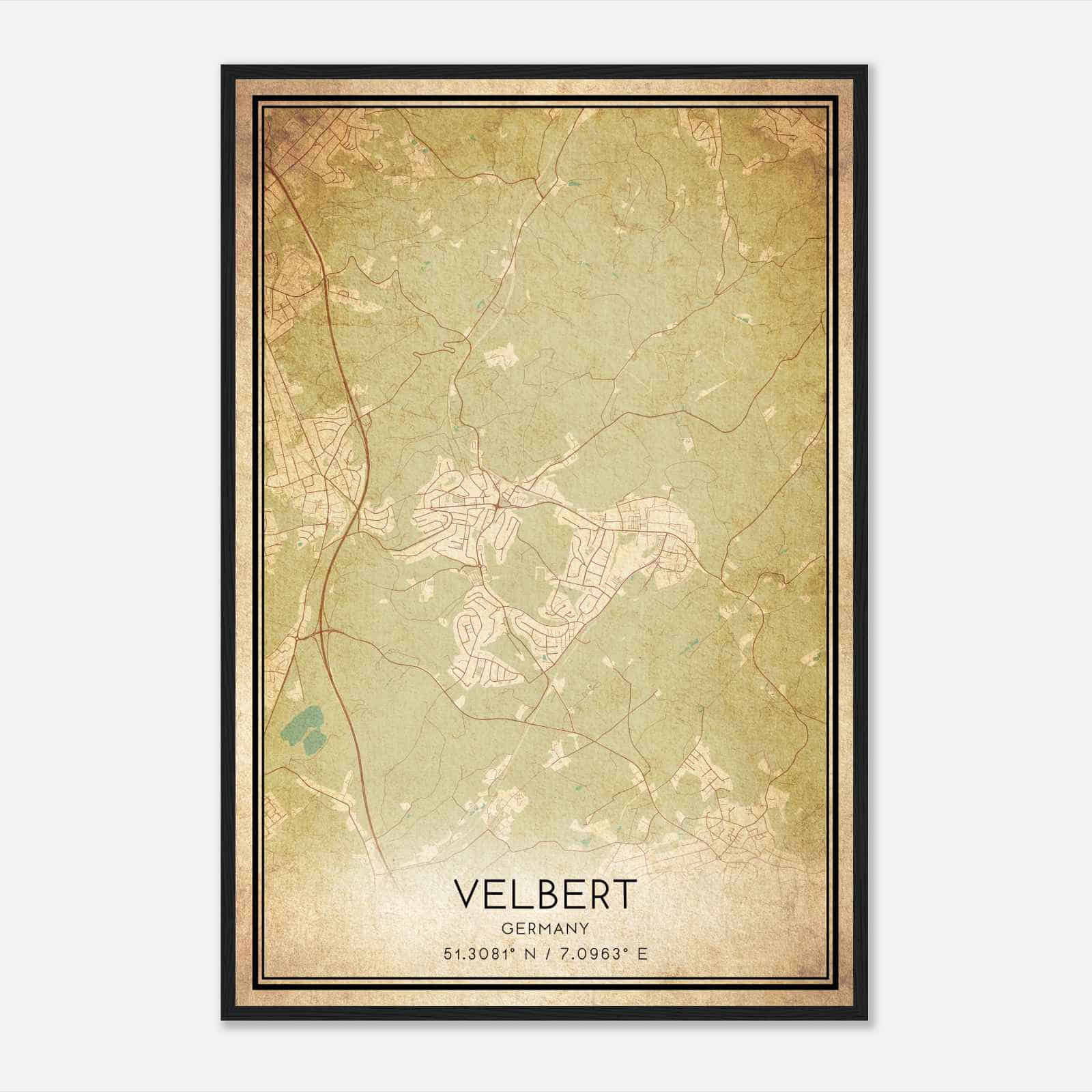 Vintage Neviges Germany Map Poster, Neviges City Road Wall Art Print