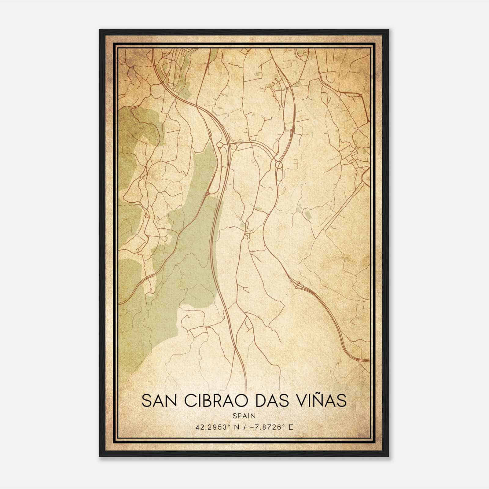 Vintage San Ciprian de Vinas Spain Map Poster, San Ciprian de Vinas City Road Wall Art Print