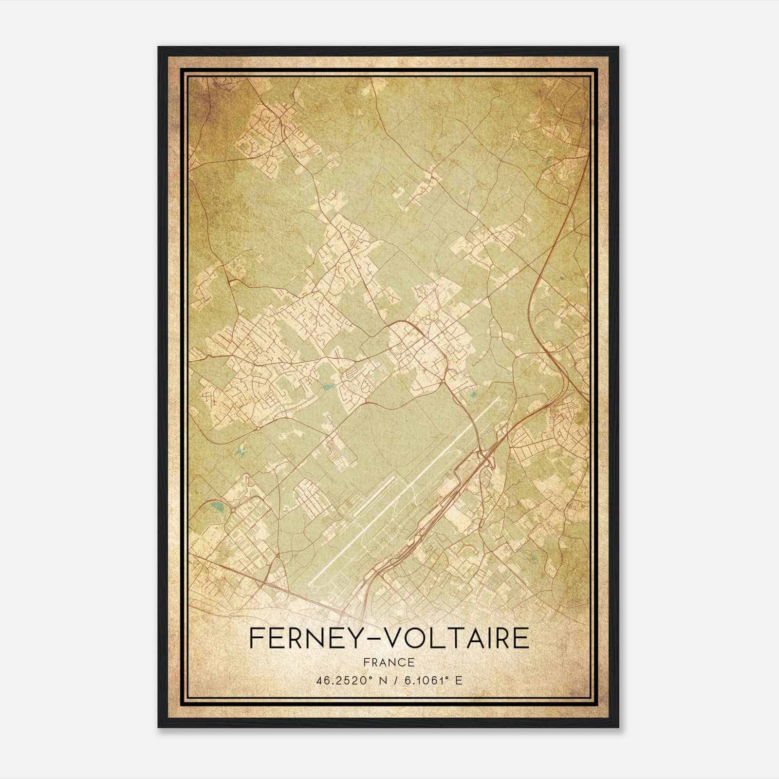 Vintage Ferney-Voltaire France Map Poster, Ferney-Voltaire City Road Wall Art Print