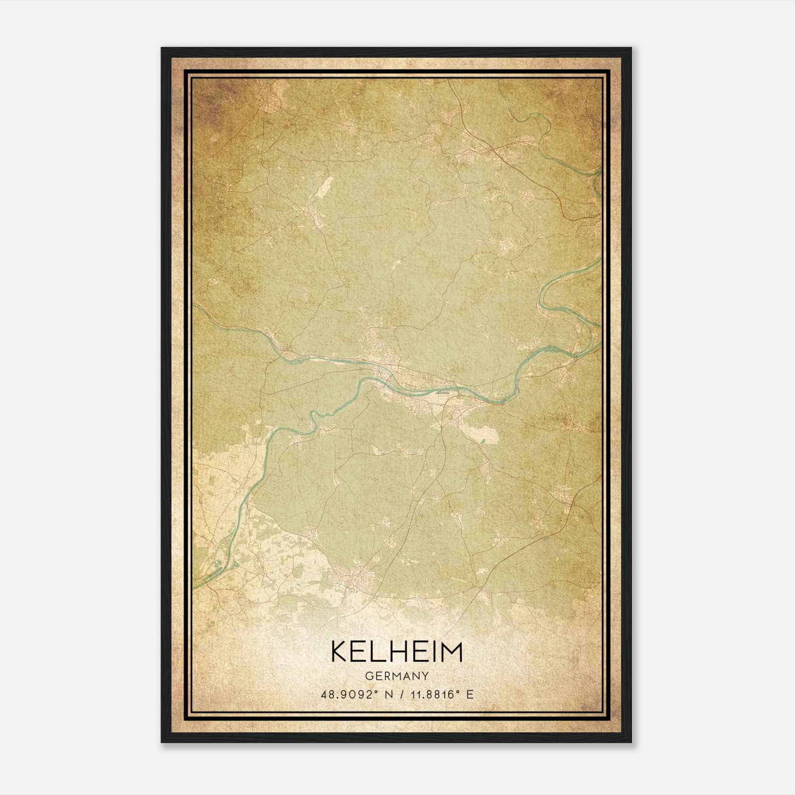 Vintage Kelheim Germany Map Poster, Kelheim City Road Wall Art Print
