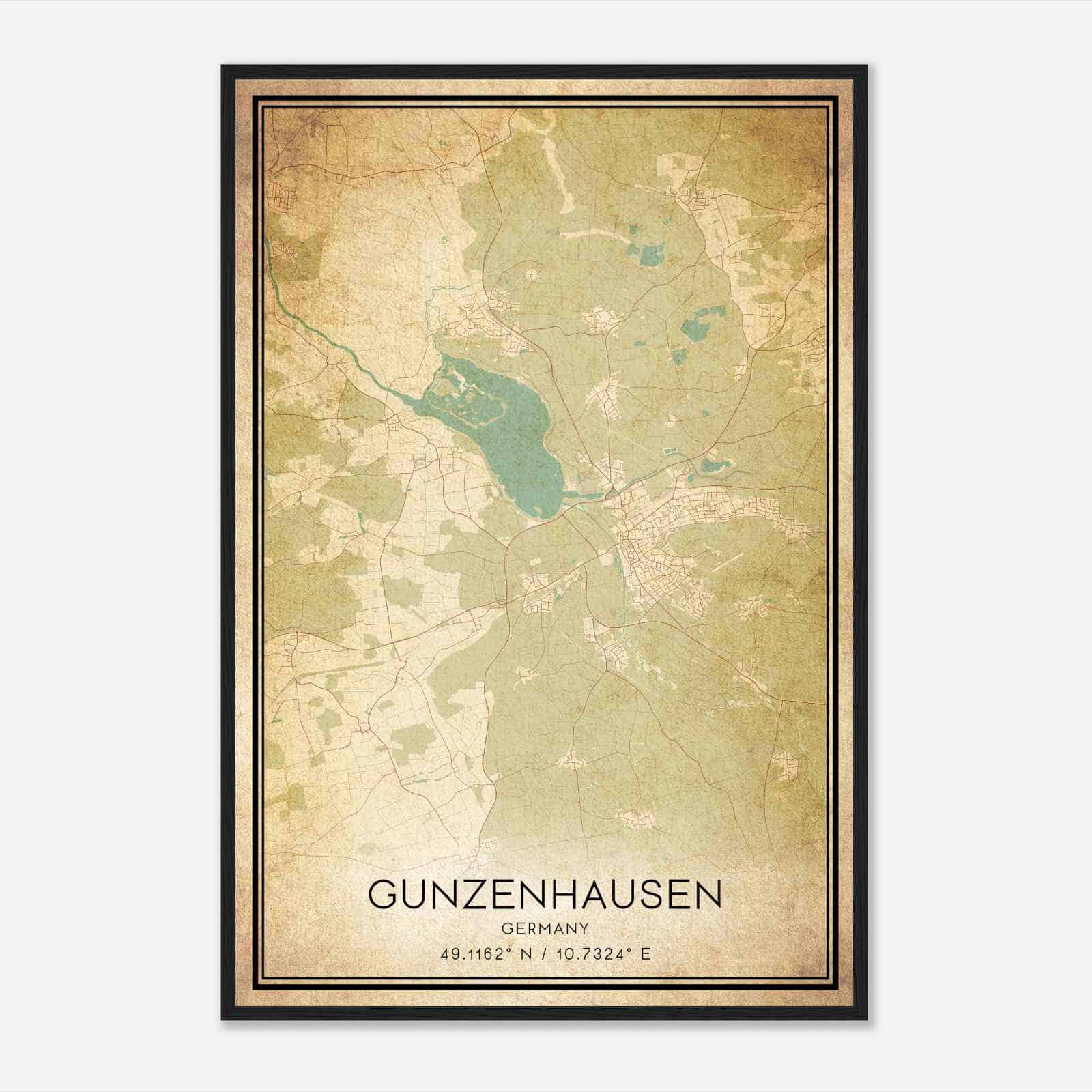 Vintage Gunzenhausen Germany Map Poster, Gunzenhausen City Road Wall Art Print