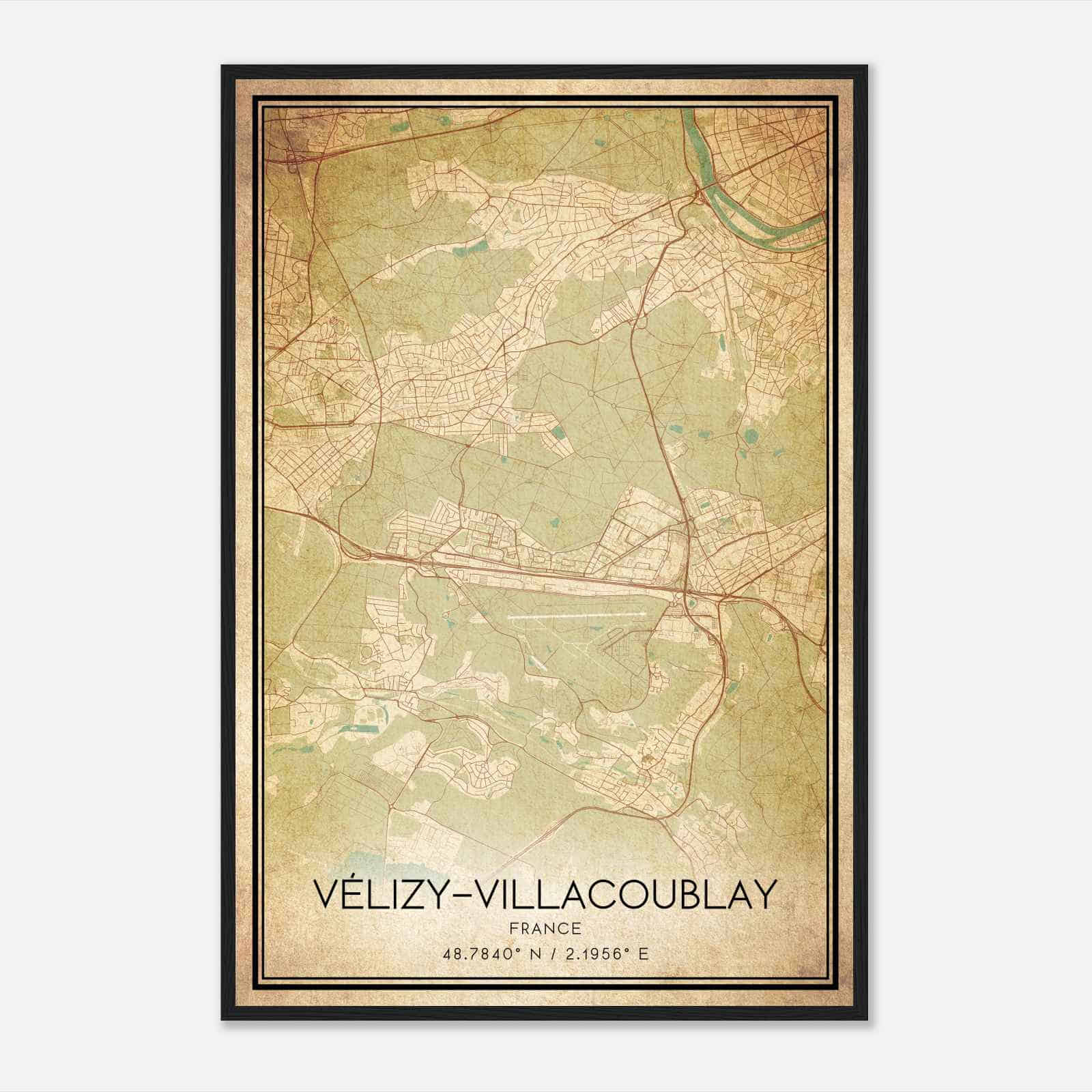 Vintage Velizy-Villacoublay France Map Poster, Velizy-Villacoublay City Road Wall Art Print